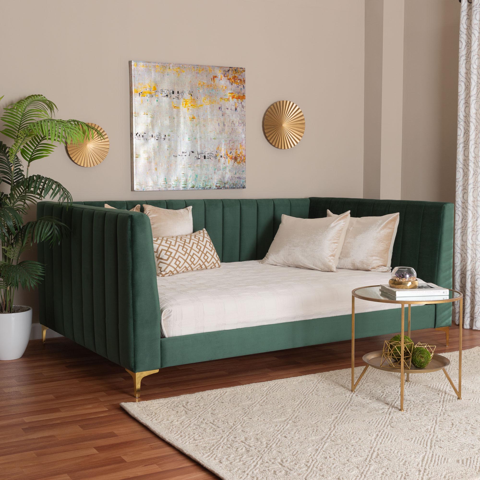 Oksana Glam and Luxe Emerald Velvet and Metal Daybed