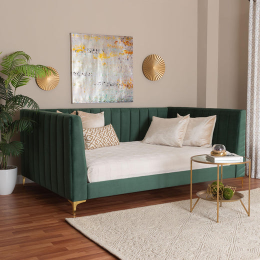 Oksana Glam and Luxe Emerald Velvet and Metal Daybed