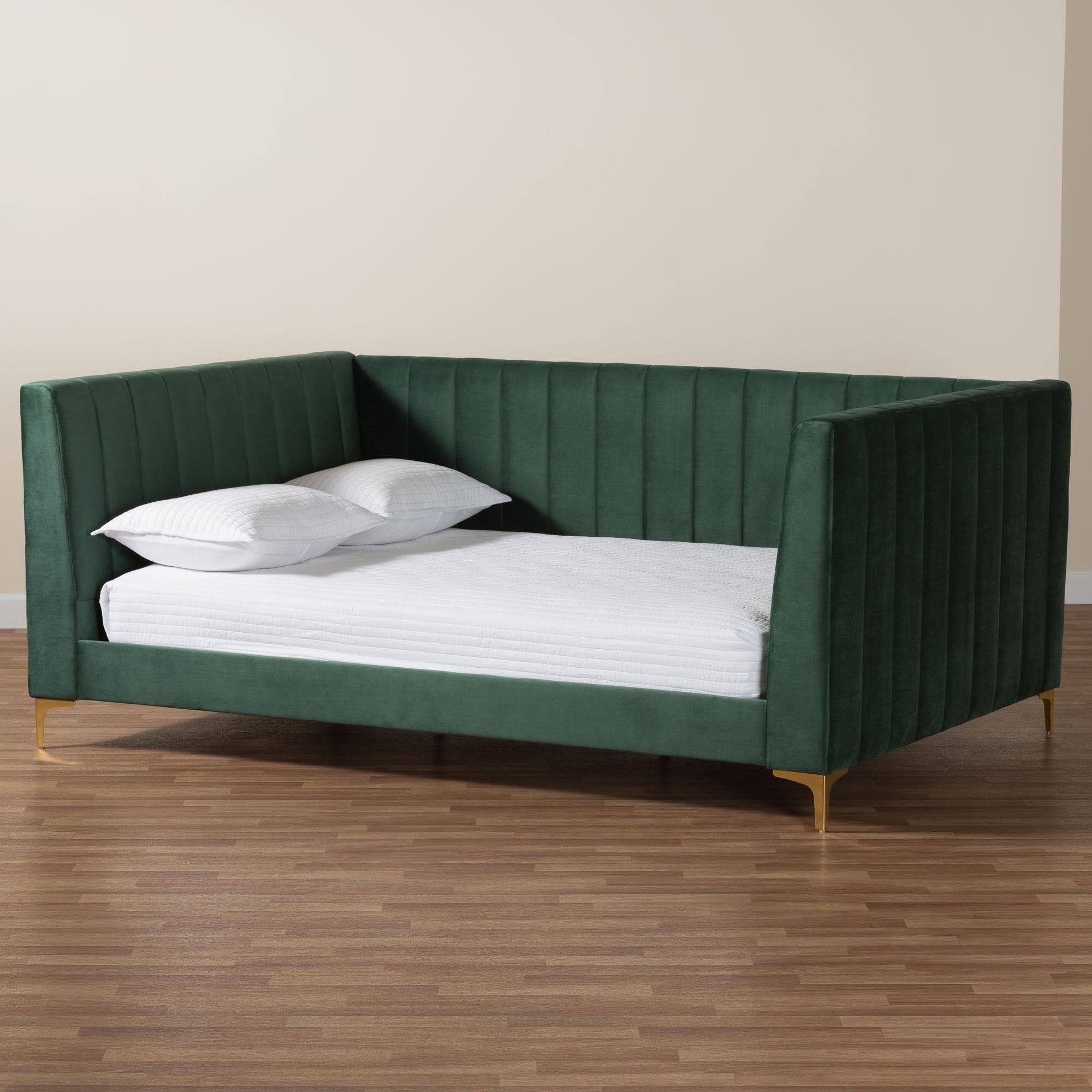 Oksana Glam and Luxe Emerald Velvet and Metal Daybed