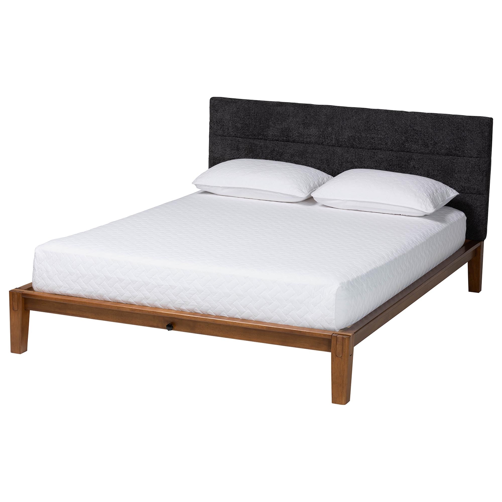 Mariette Japandi Dark Teddy Fabric and Wood Bed