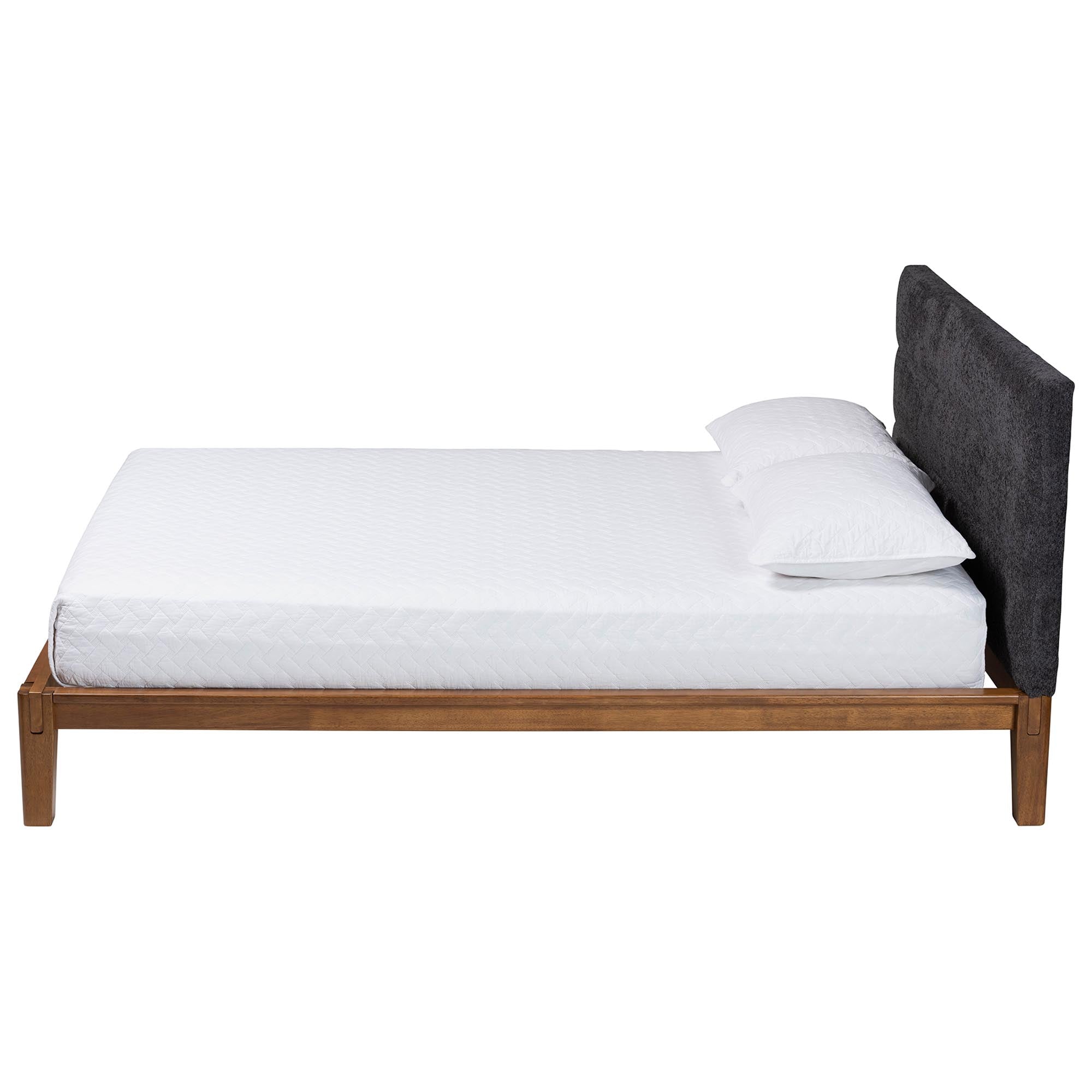 Mariette Japandi Dark Teddy Fabric and Wood Bed