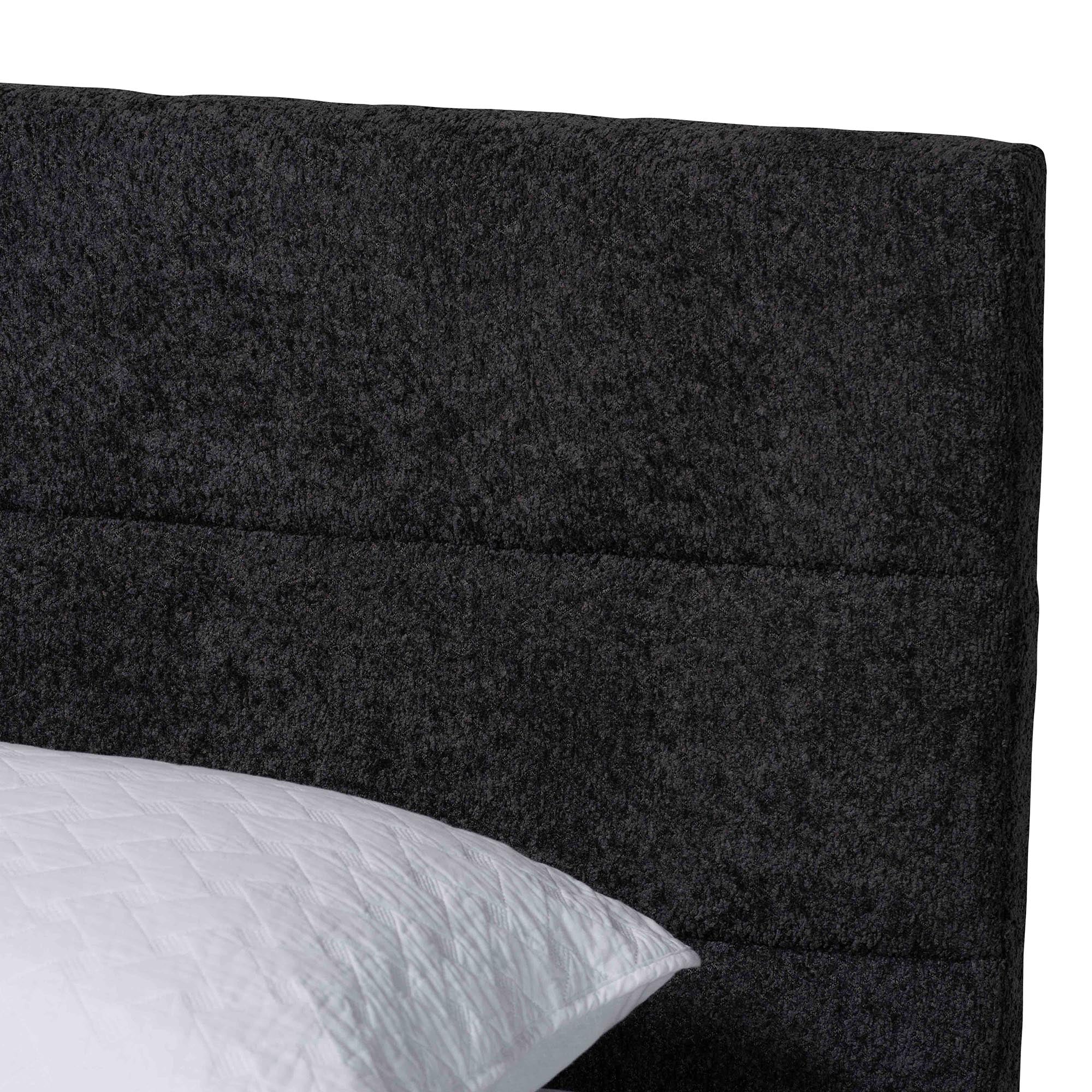 Mariette Japandi Dark Teddy Fabric and Wood Bed