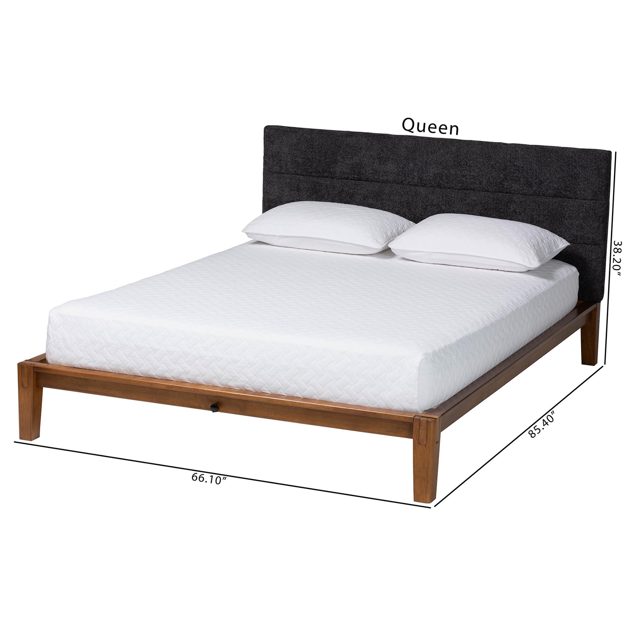 Mariette Japandi Dark Teddy Fabric and Wood Bed