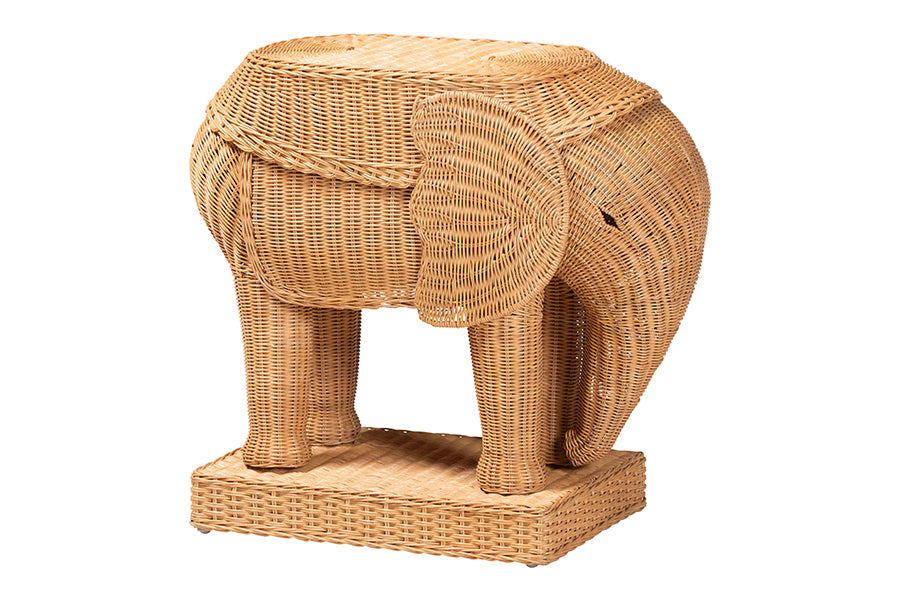 bali & pari Elissa Bohemian Light Honey Rattan Elephant End Table