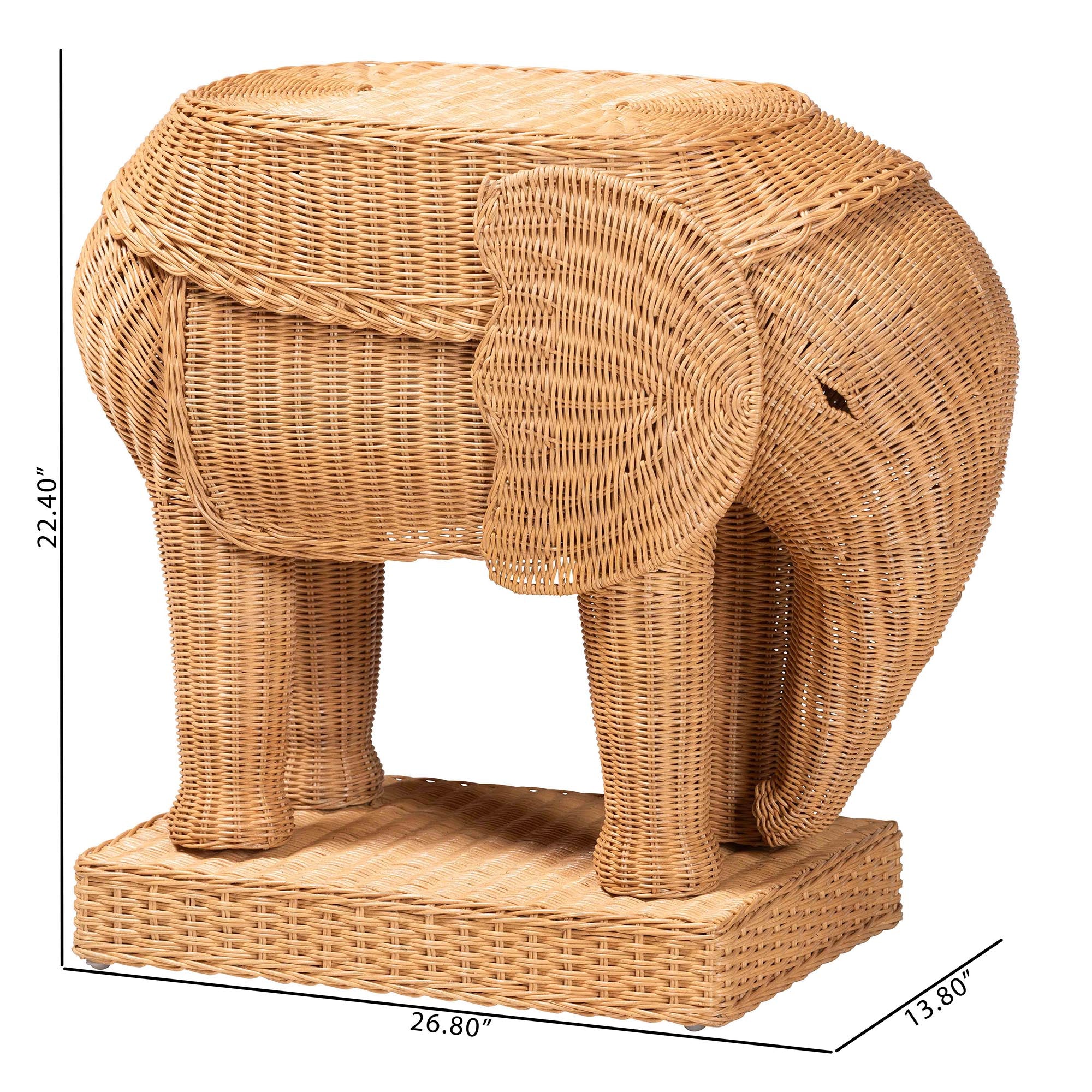 bali & pari Elissa Bohemian Light Honey Rattan Elephant End Table