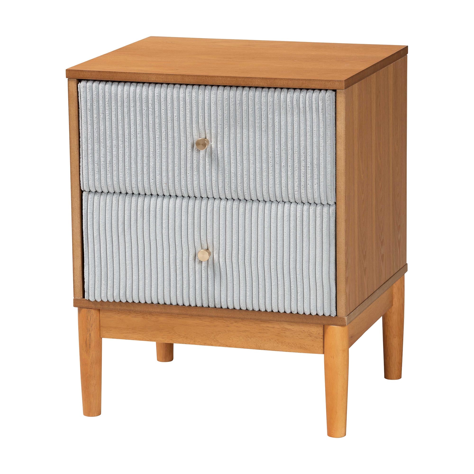 Taylin Mid-Century Corduroy and Wood 2-Drawer Nightstand