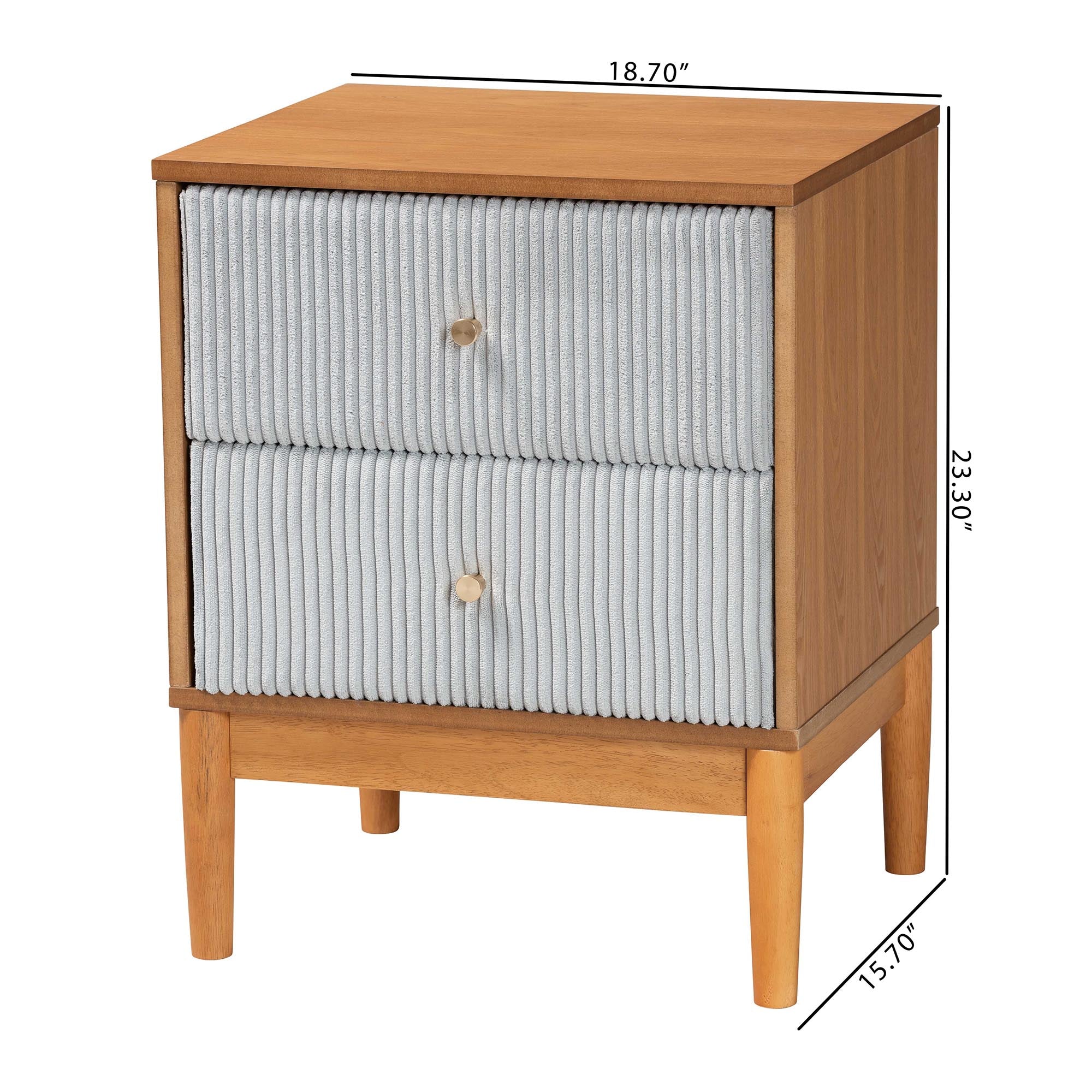 Taylin Mid-Century Corduroy and Wood 2-Drawer Nightstand