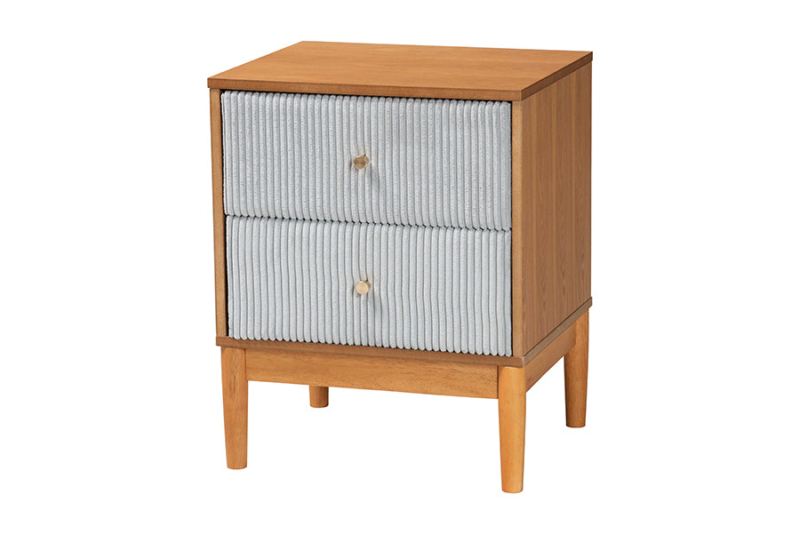 Taylin Mid-Century Corduroy and Wood 2-Drawer Nightstand