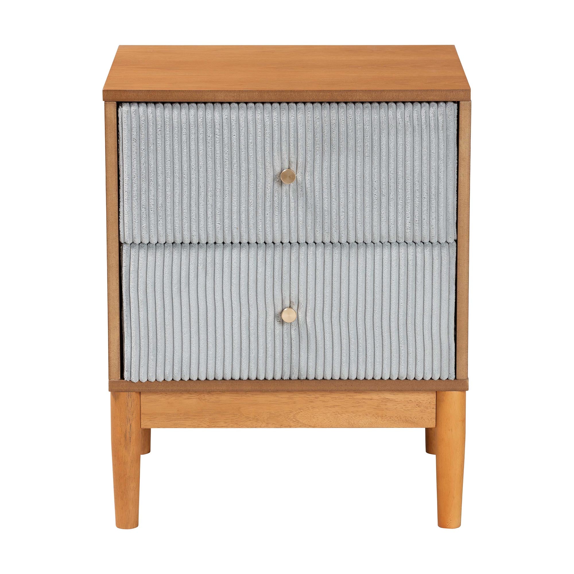 Taylin Mid-Century Corduroy and Wood 2-Drawer Nightstand