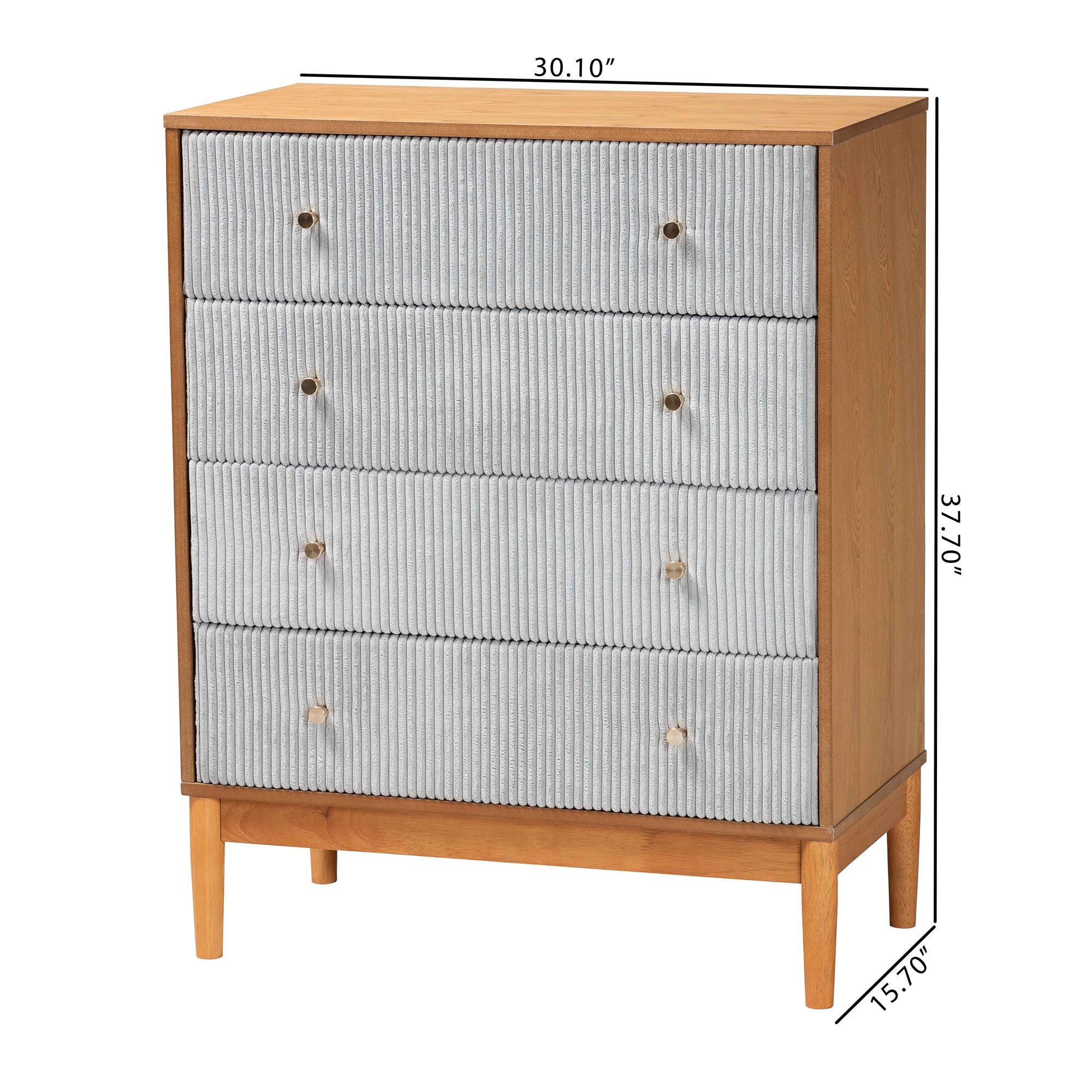 Taylin Mid-Century Corduroy and Wood 4-Drawer Chest