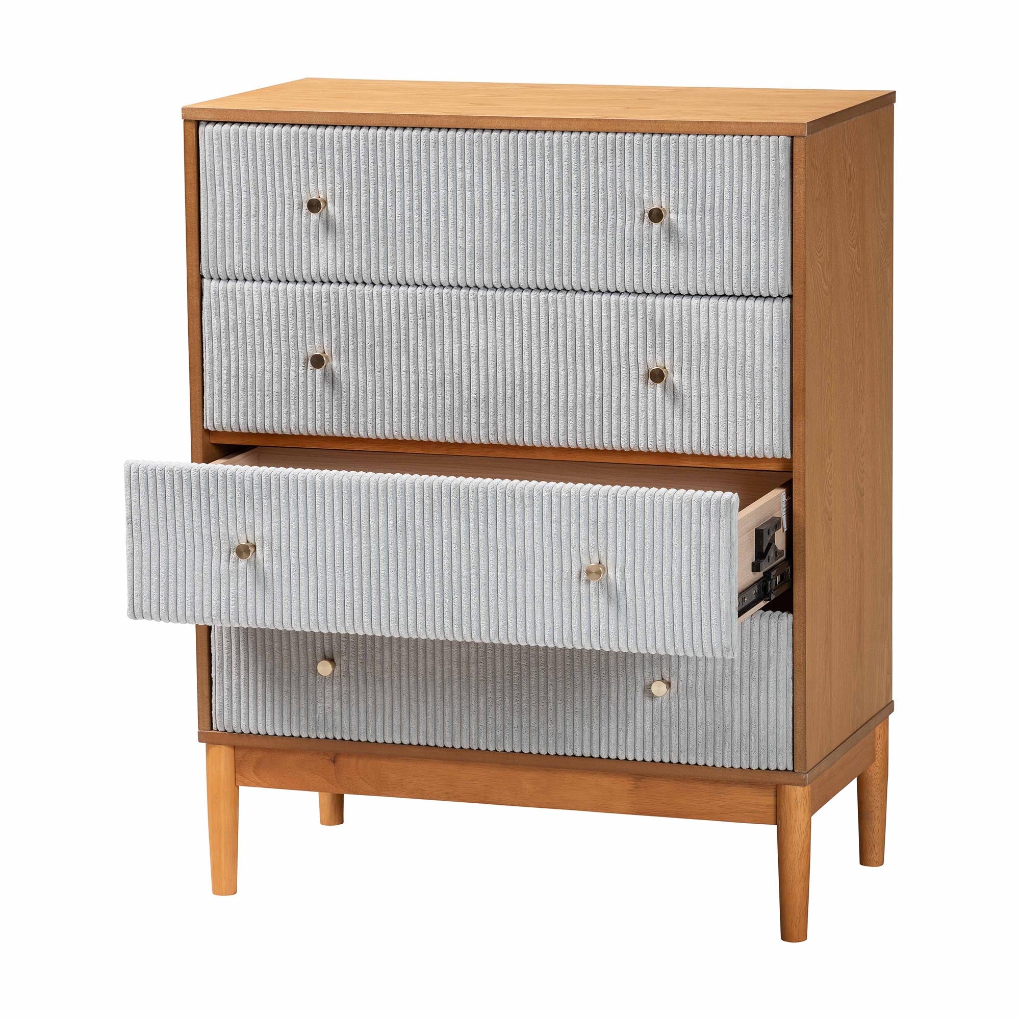 Taylin Mid-Century Corduroy and Wood 4-Drawer Chest