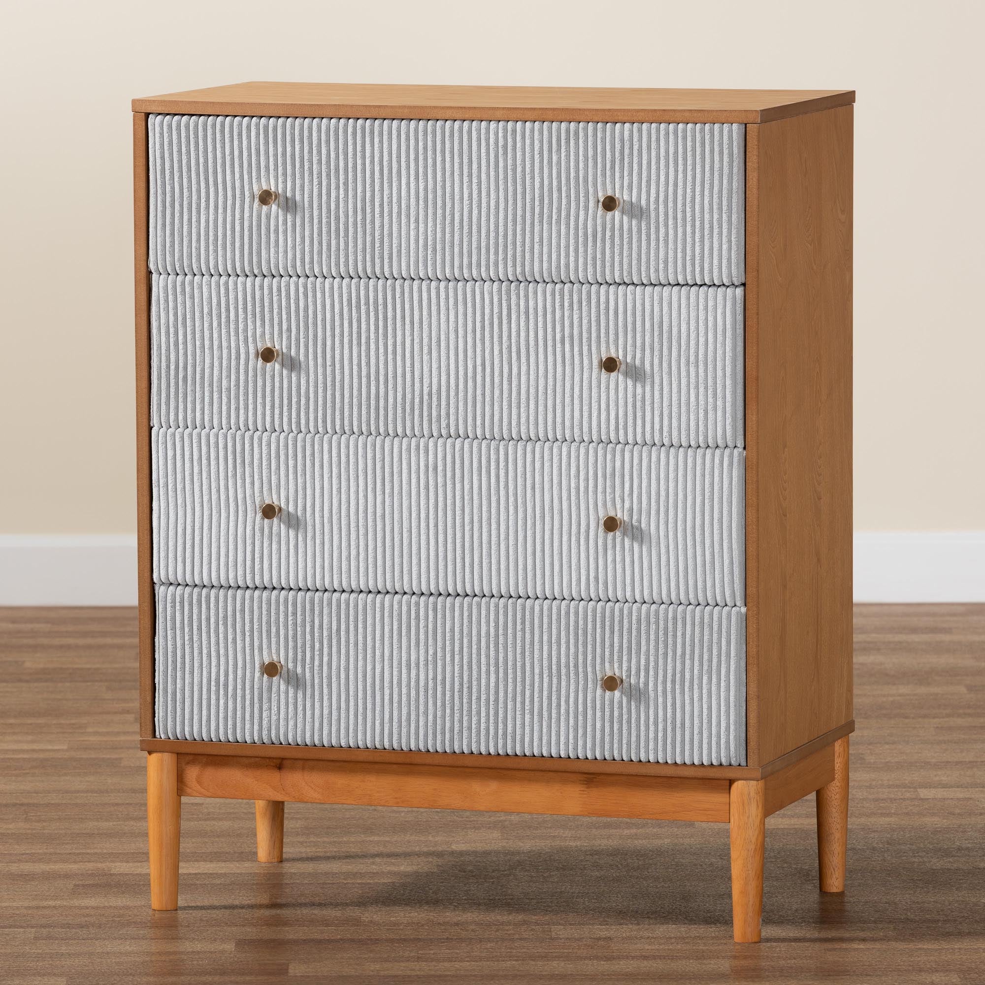 Taylin Mid-Century Corduroy and Wood 4-Drawer Chest