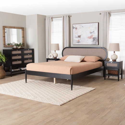 Shirin Mid-Century Fabric and Wood 4-Piece Bedroom Set