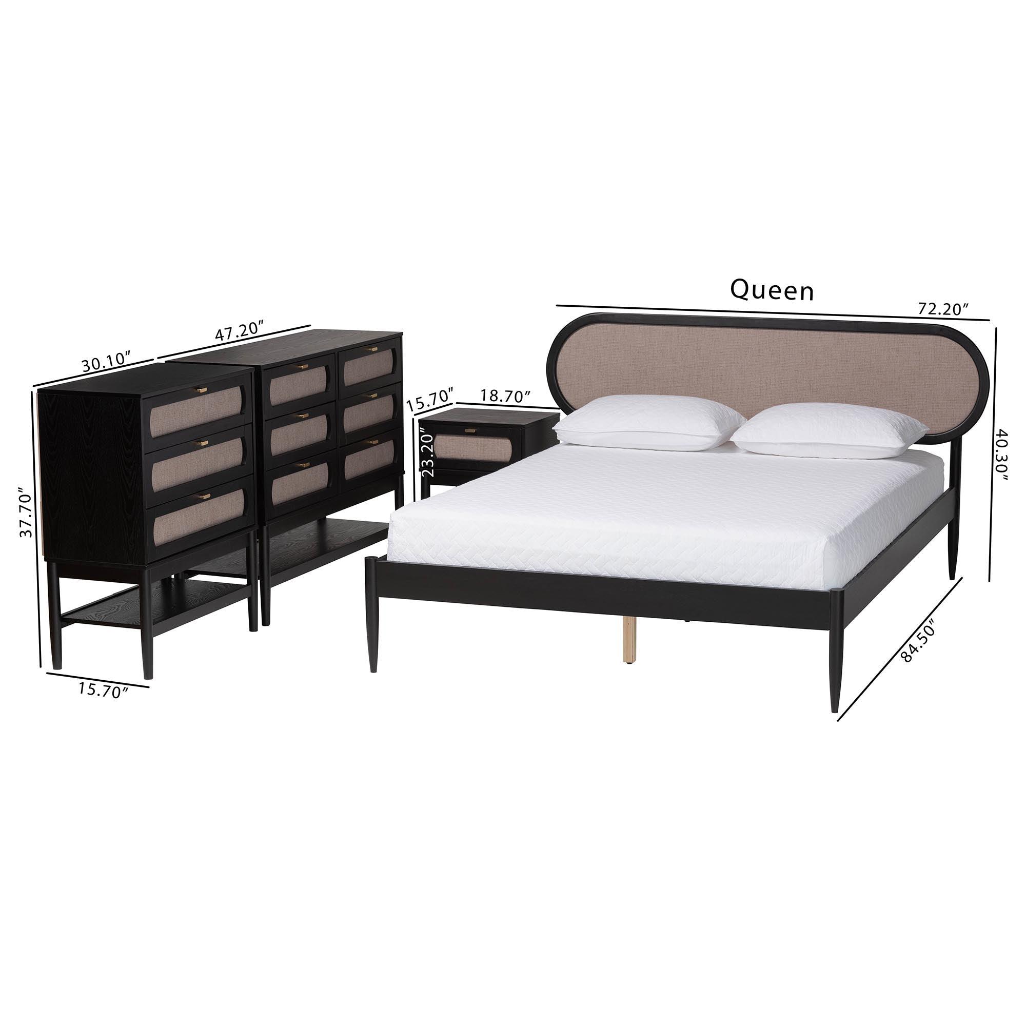 Shirin Mid-Century Fabric and Wood 4-Piece Bedroom Set