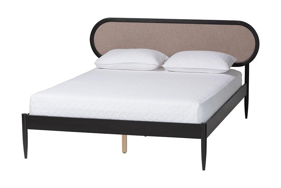 Shirin Mid-Century Fabric and Wood Platform Bed