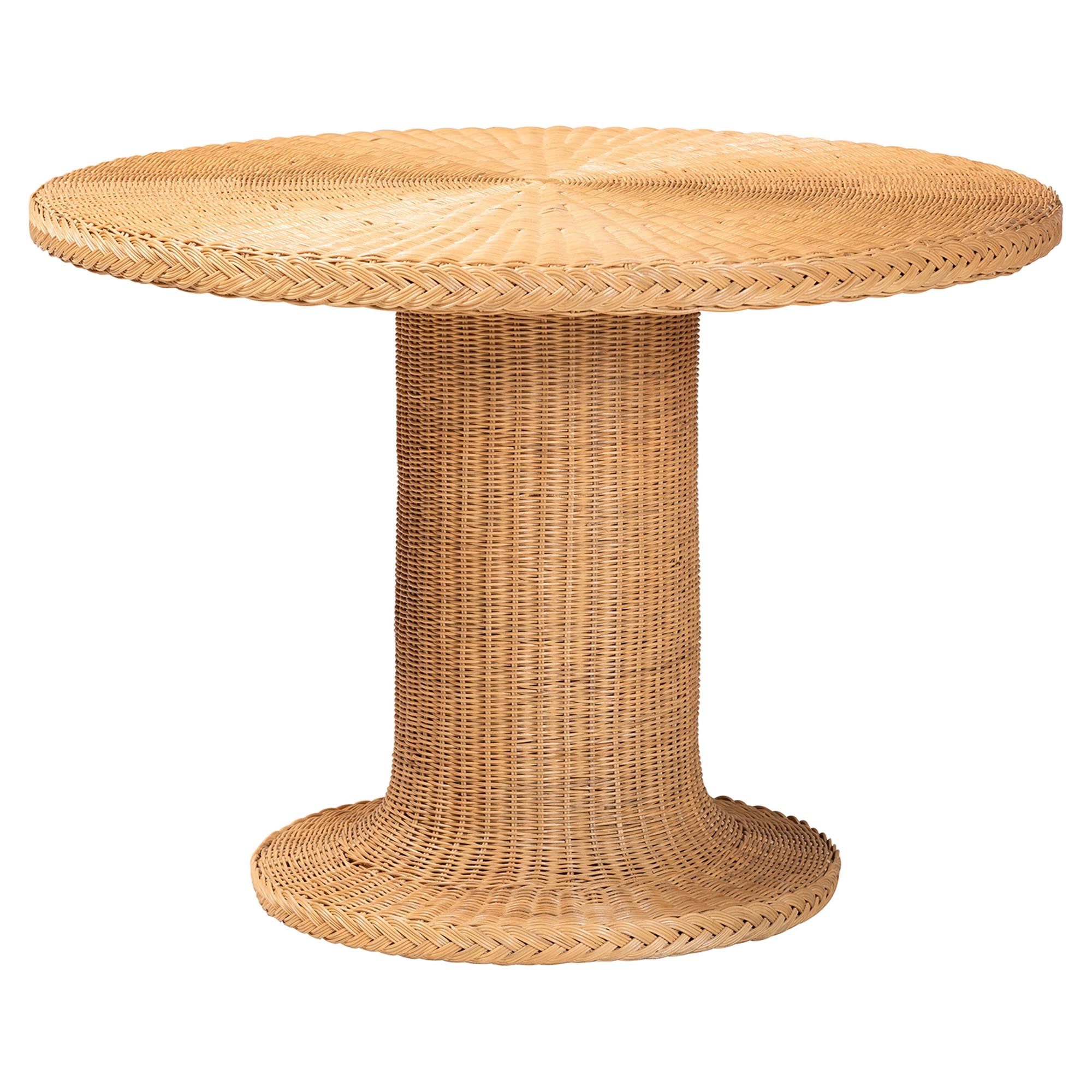bali & pari Willy 5-Piece Rattan Dining Set - Round Wicker Table with Pedestal Base and 4 Side Chairs, Handwoven Boho Coastal Style for Dining, Kitchen or Sun Room, Light Honey