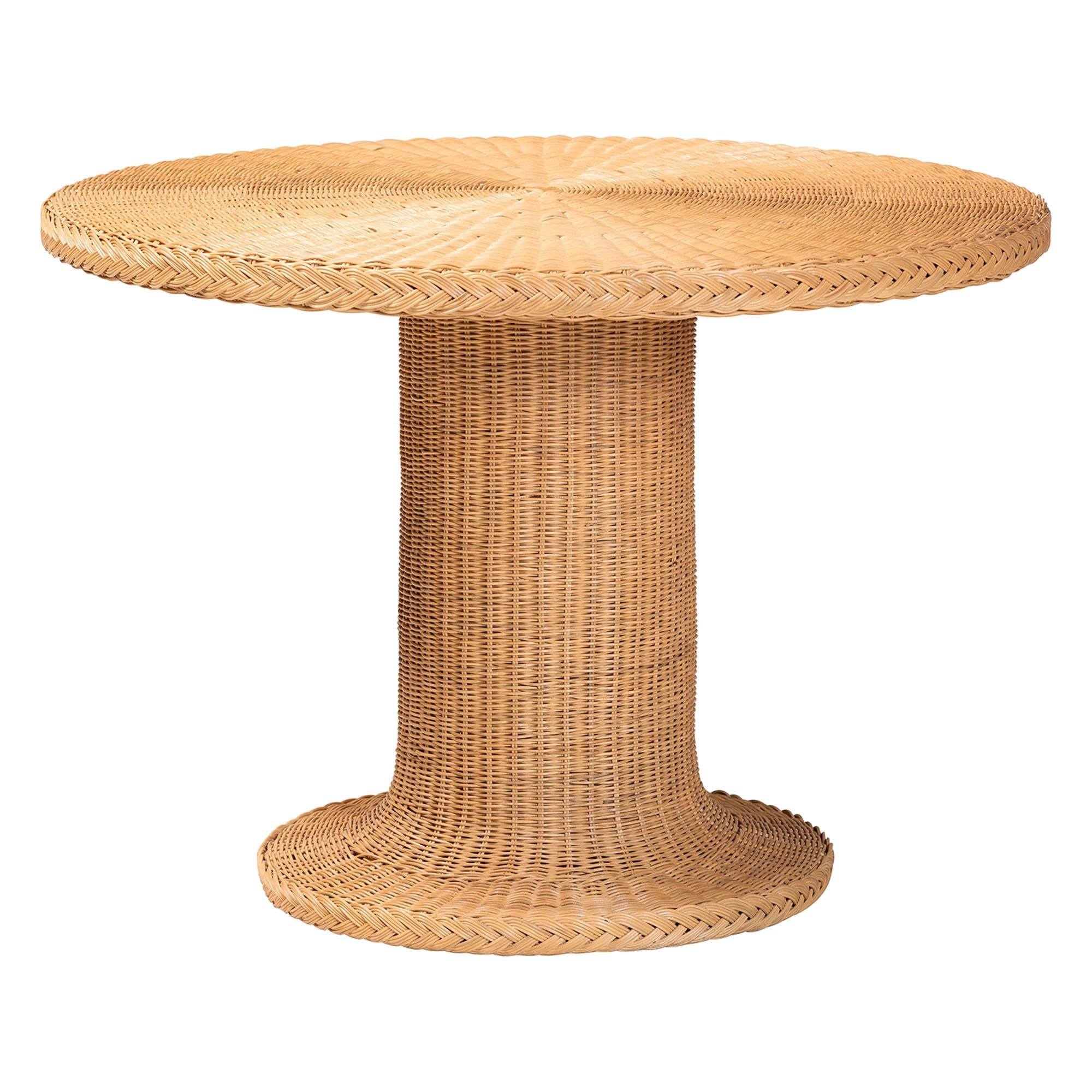 bali & pari Winslow 5-Piece Rattan Dining Set - Round Wicker Table with Pedestal Base and 4 Lattice Back Chairs, Handwoven Boho Coastal Style for Indoor Kitchen or Dining Room, Light Honey