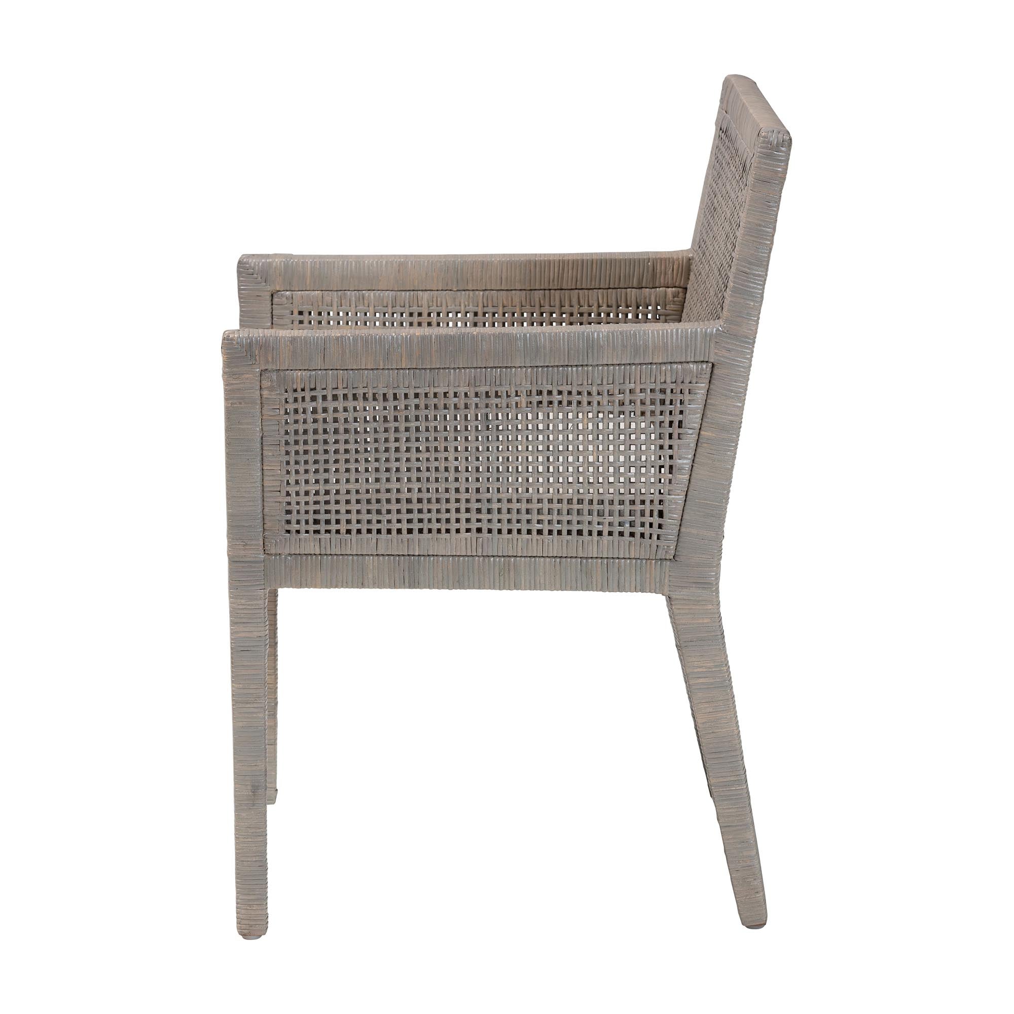 bali & pari Karis Rattan Dining Chair with Cushion - Handwoven Wicker Armchair with Mahogany Wood Frame, Coastal Boho Style Indoor Seating, French