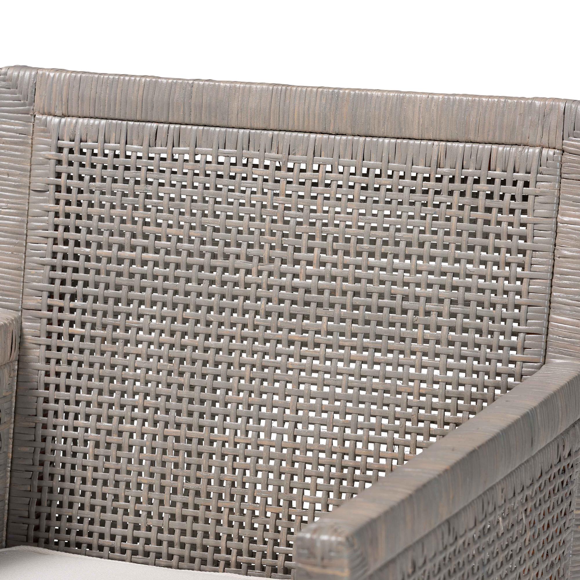 bali & pari Karis Rattan Dining Chair with Cushion - Handwoven Wicker Armchair with Mahogany Wood Frame, Coastal Boho Style Indoor Seating, French