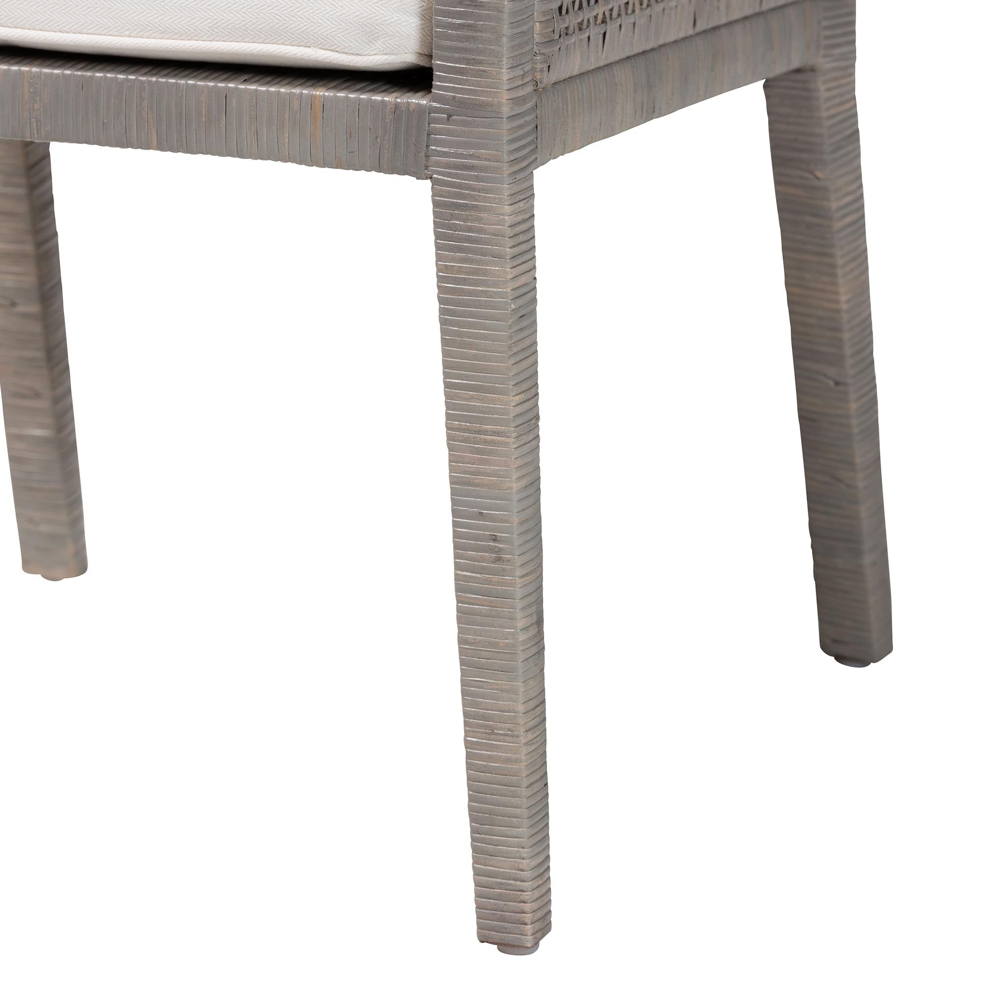 bali & pari Karis Rattan Dining Chair with Cushion - Handwoven Wicker Armchair with Mahogany Wood Frame, Coastal Boho Style Indoor Seating, French