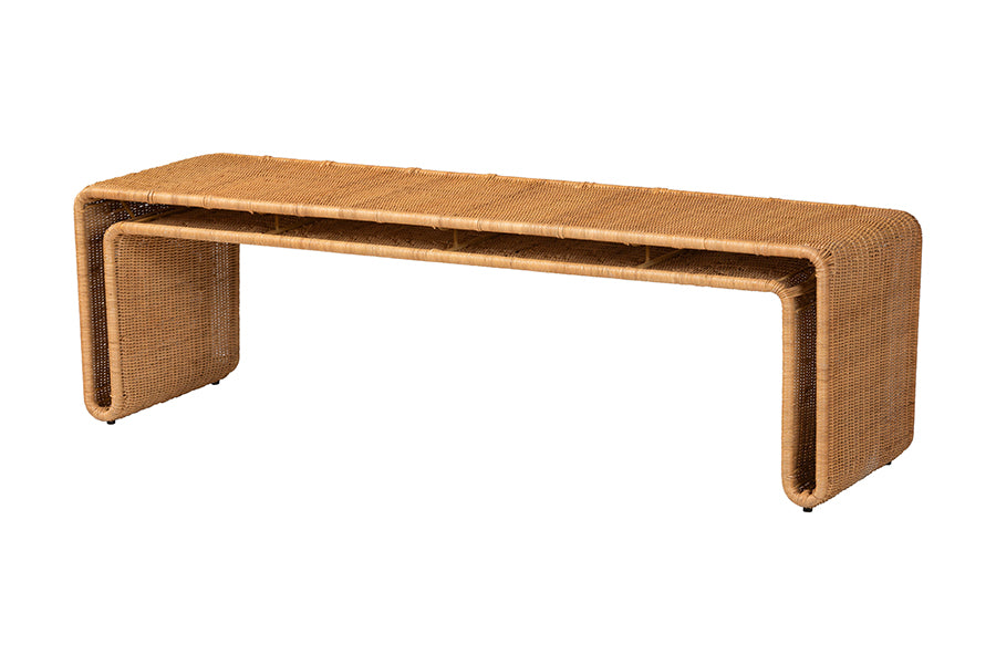 Bali & Pari Nevada Bohemian Light Honey Rattan Accent Bench