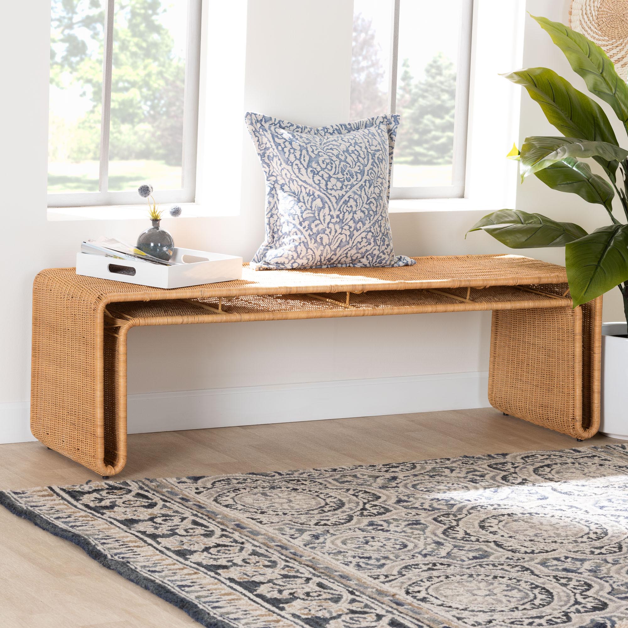 Bali & Pari Nevada Bohemian Light Honey Rattan Accent Bench