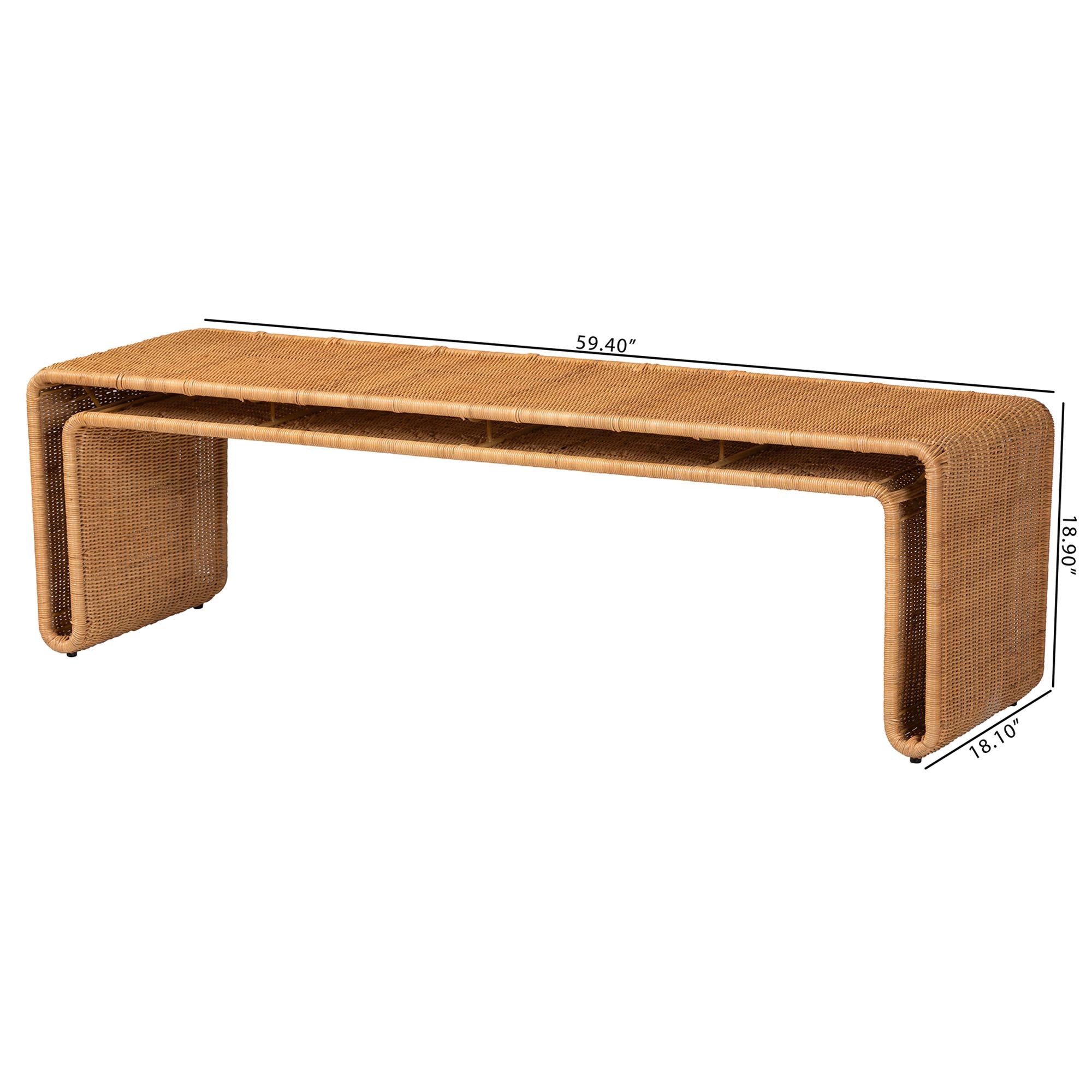 Bali & Pari Nevada Bohemian Light Honey Rattan Accent Bench