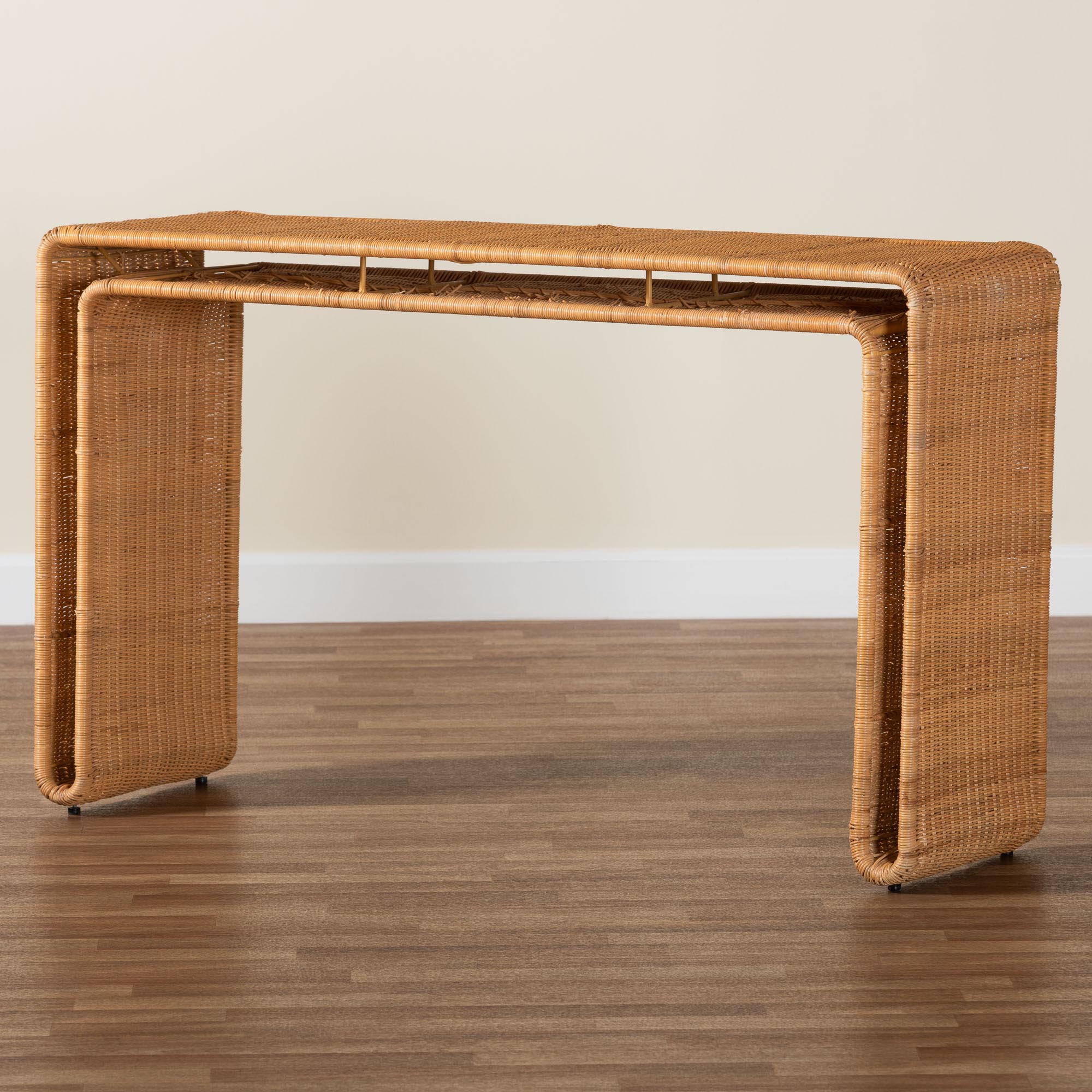 Bali & Pari Nevada Bohemian Light Honey Rattan Console Table