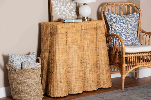 Bali & Pari Palm Scallop Rattan Console Table