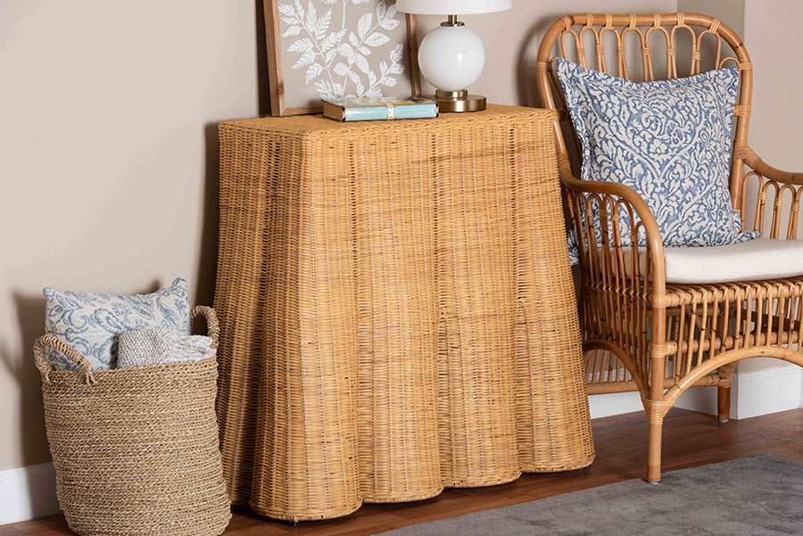 Bali & Pari Palm Scallop Rattan Console Table