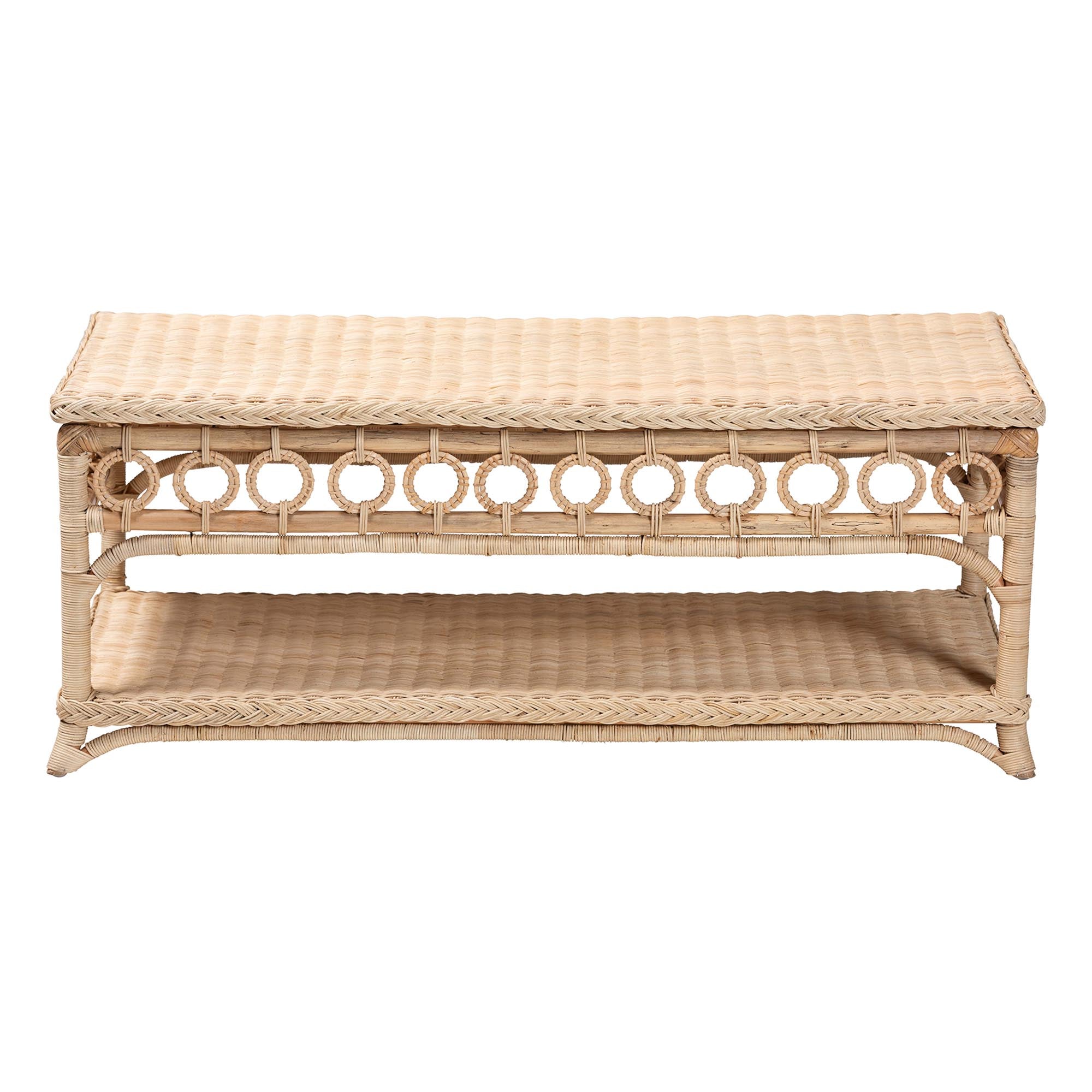 bali & pari Oxford Braided Rattan Coffee Table with Open Shelf - Coastal Boho Living Room Accent Table with Decorative Loop Detailing