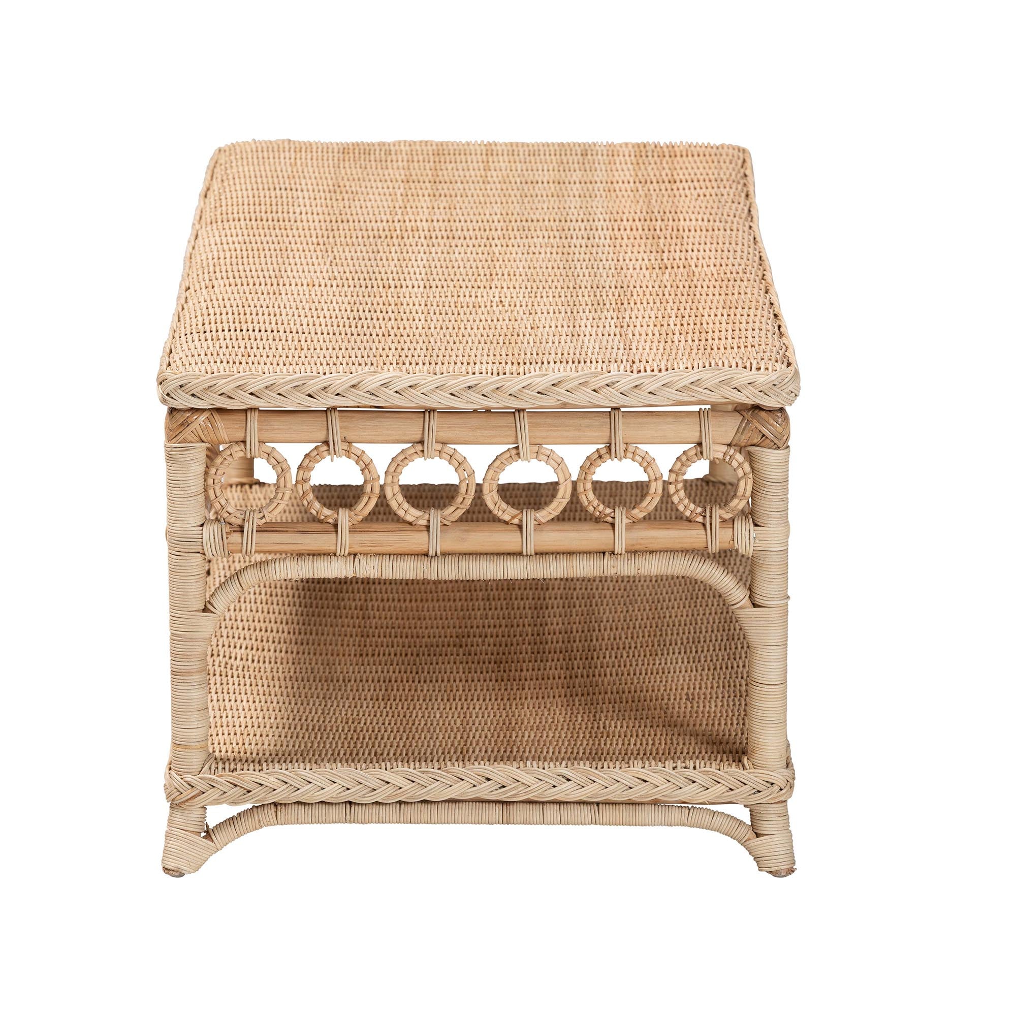 bali & pari Oxford Braided Rattan Coffee Table with Open Shelf - Coastal Boho Living Room Accent Table with Decorative Loop Detailing