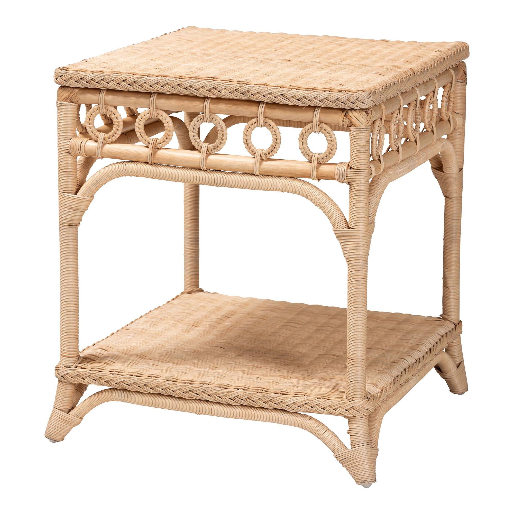 bali & pari Oxford Braided Rattan End Table with Shelf - Square Boho Accent Table with Decorative Loop Detailing, Coastal Style for Living Room or Bedroom