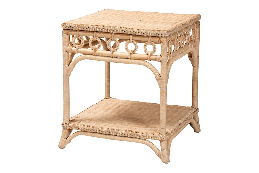 bali & pari Oxford Braided Rattan End Table with Shelf - Square Boho Accent Table with Decorative Loop Detailing, Coastal Style for Living Room or Bedroom