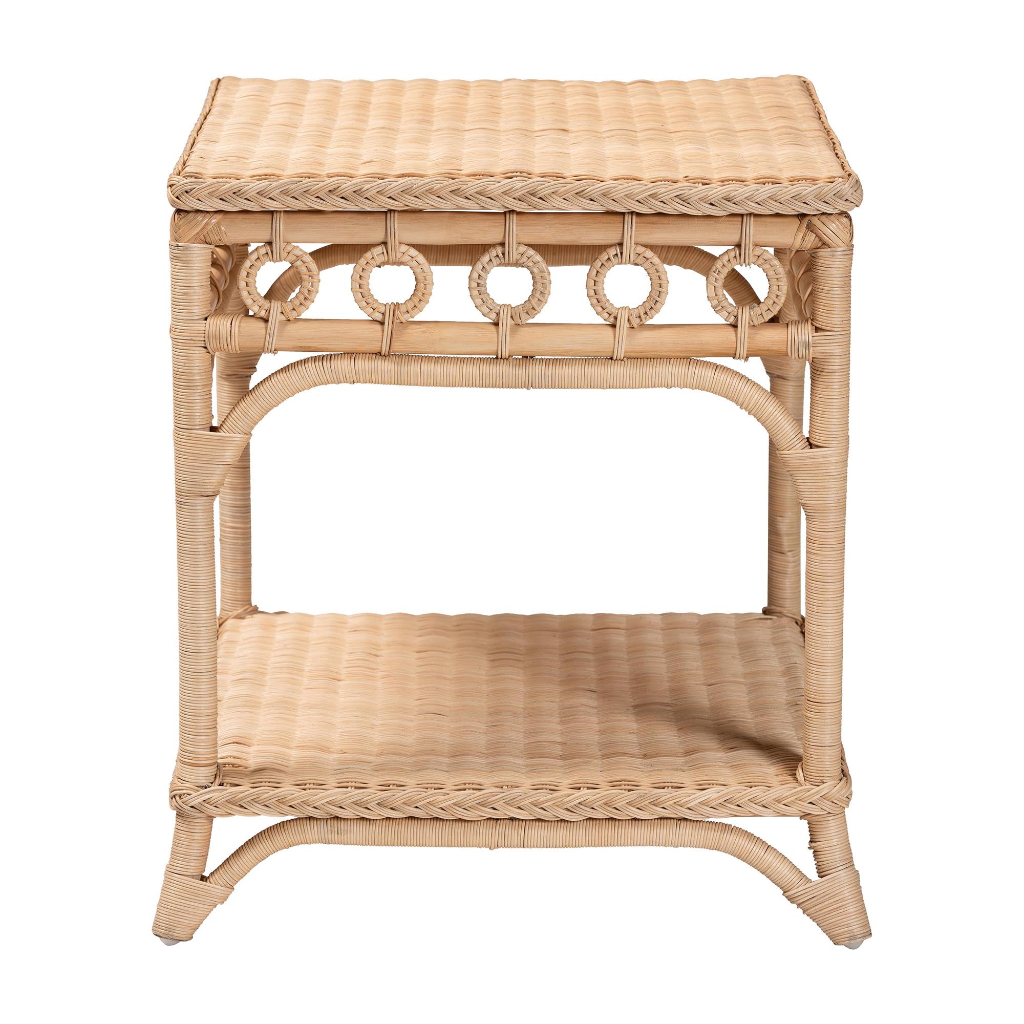 bali & pari Oxford Braided Rattan End Table with Shelf - Square Boho Accent Table with Decorative Loop Detailing, Coastal Style for Living Room or Bedroom