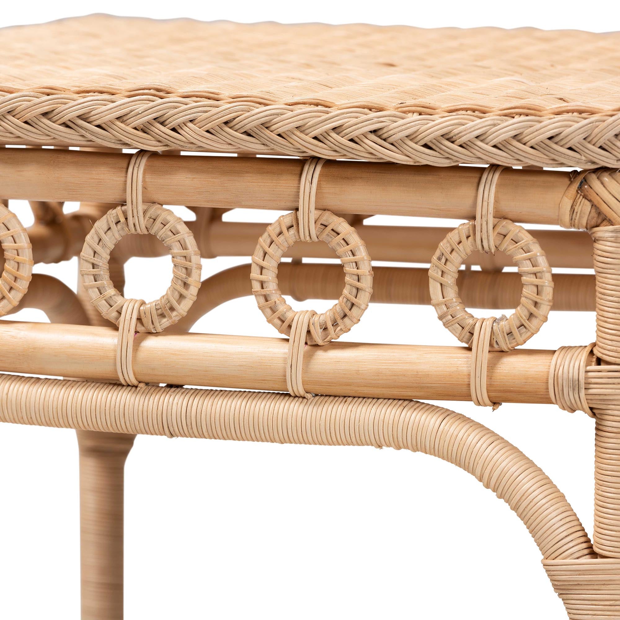 bali & pari Oxford Braided Rattan End Table with Shelf - Square Boho Accent Table with Decorative Loop Detailing, Coastal Style for Living Room or Bedroom