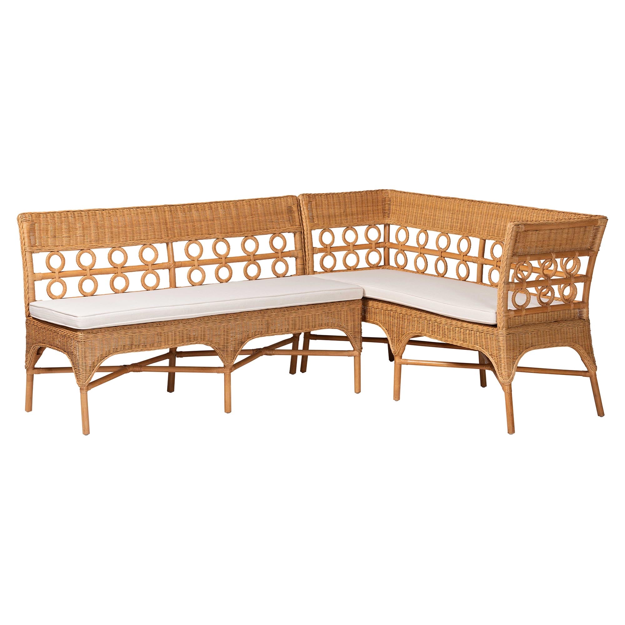 Bali & Pari Oxford Bohemian Light Honey Rattan 2-Piece Dining Nook Bench Set