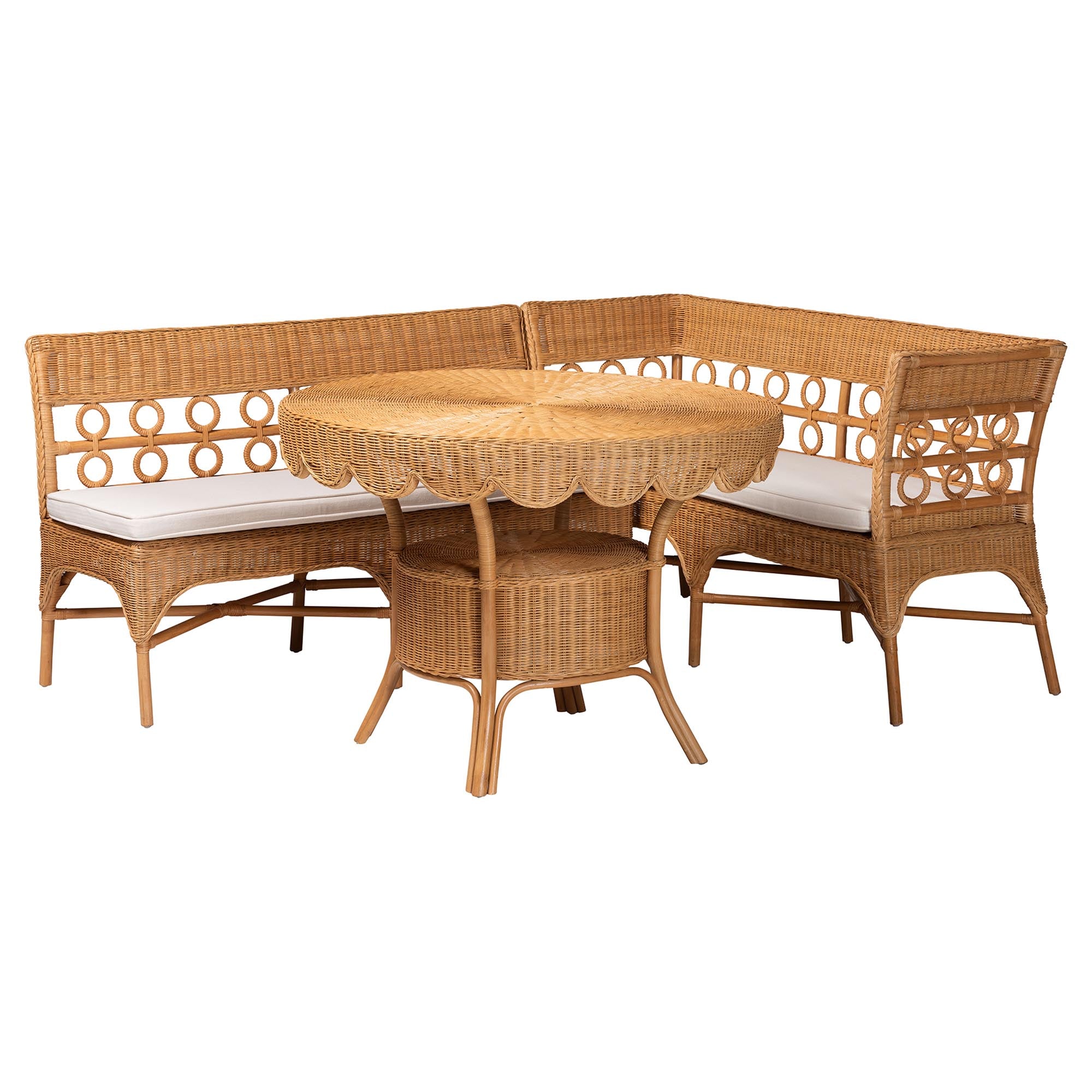 bali & pari Matilde Bohemian Light Honey Rattan 3-Piece Dining Nook Set