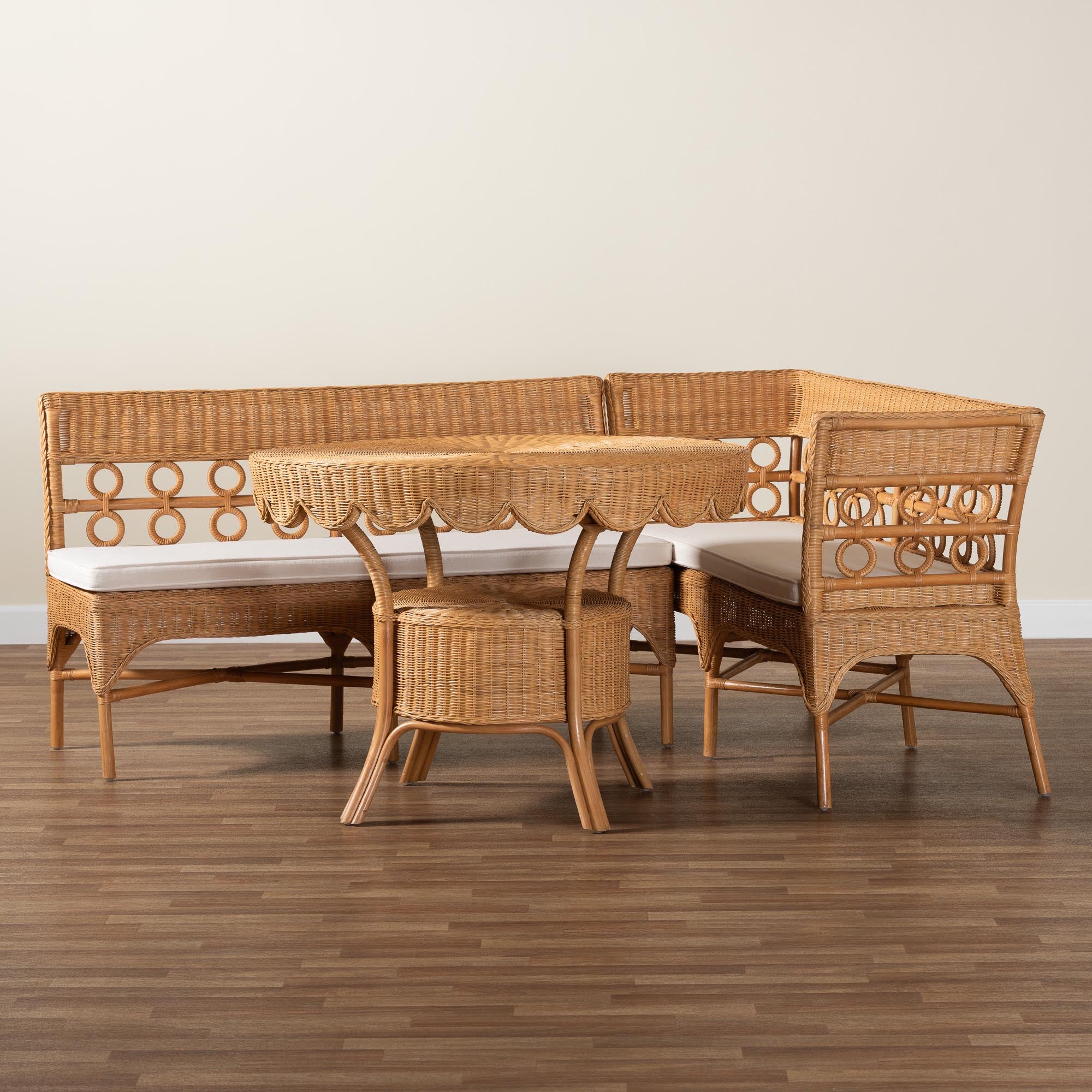 bali & pari Matilde Bohemian Light Honey Rattan 3-Piece Dining Nook Set