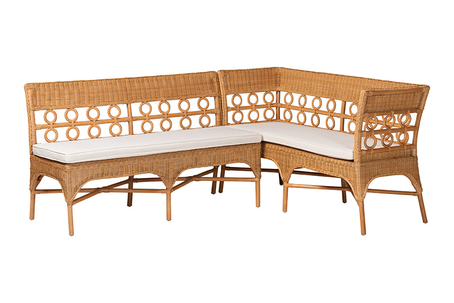 Bali & Pari Oxford Bohemian Light Honey Rattan 2-Piece Dining Nook Bench Set
