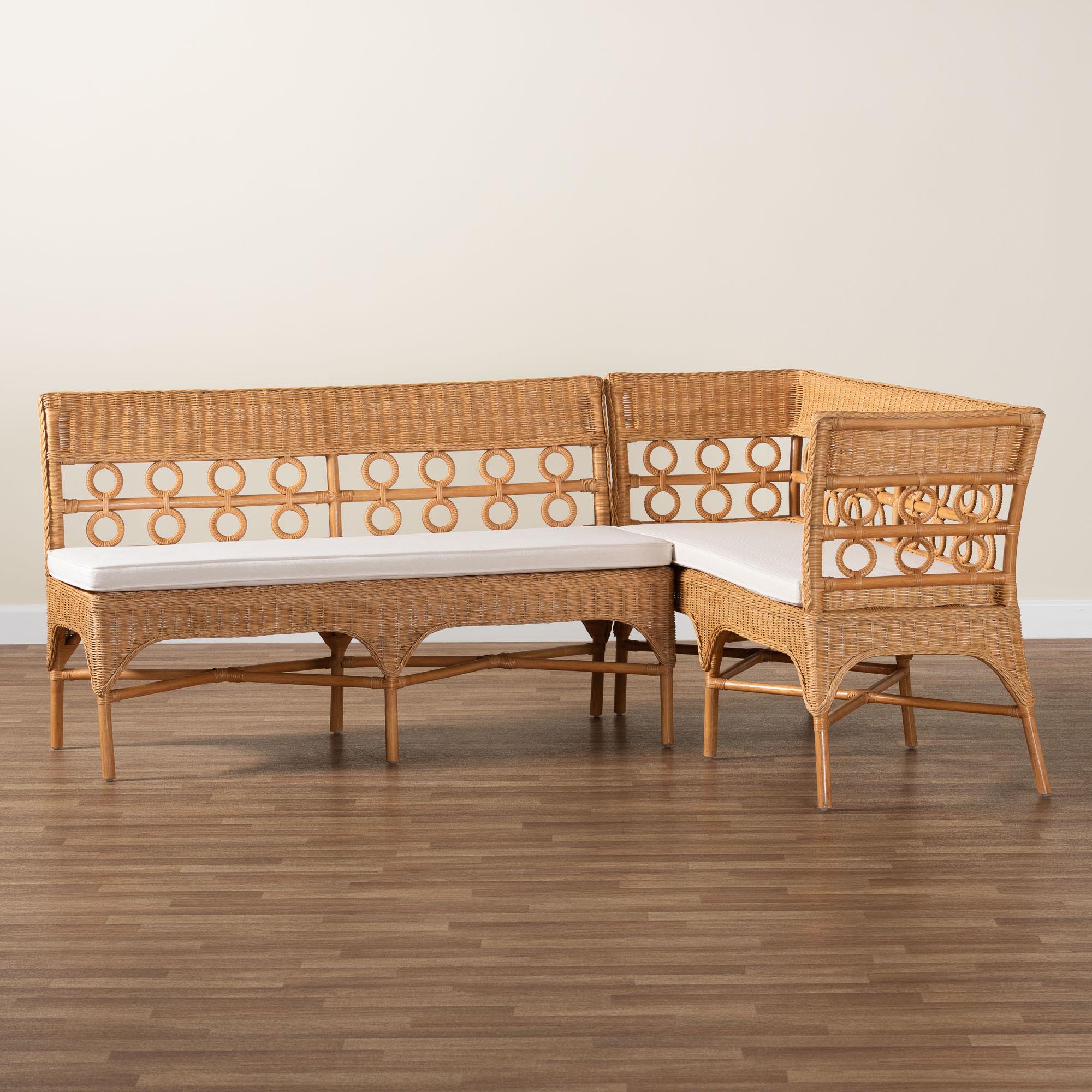 Bali & Pari Oxford Bohemian Light Honey Rattan 2-Piece Dining Nook Bench Set