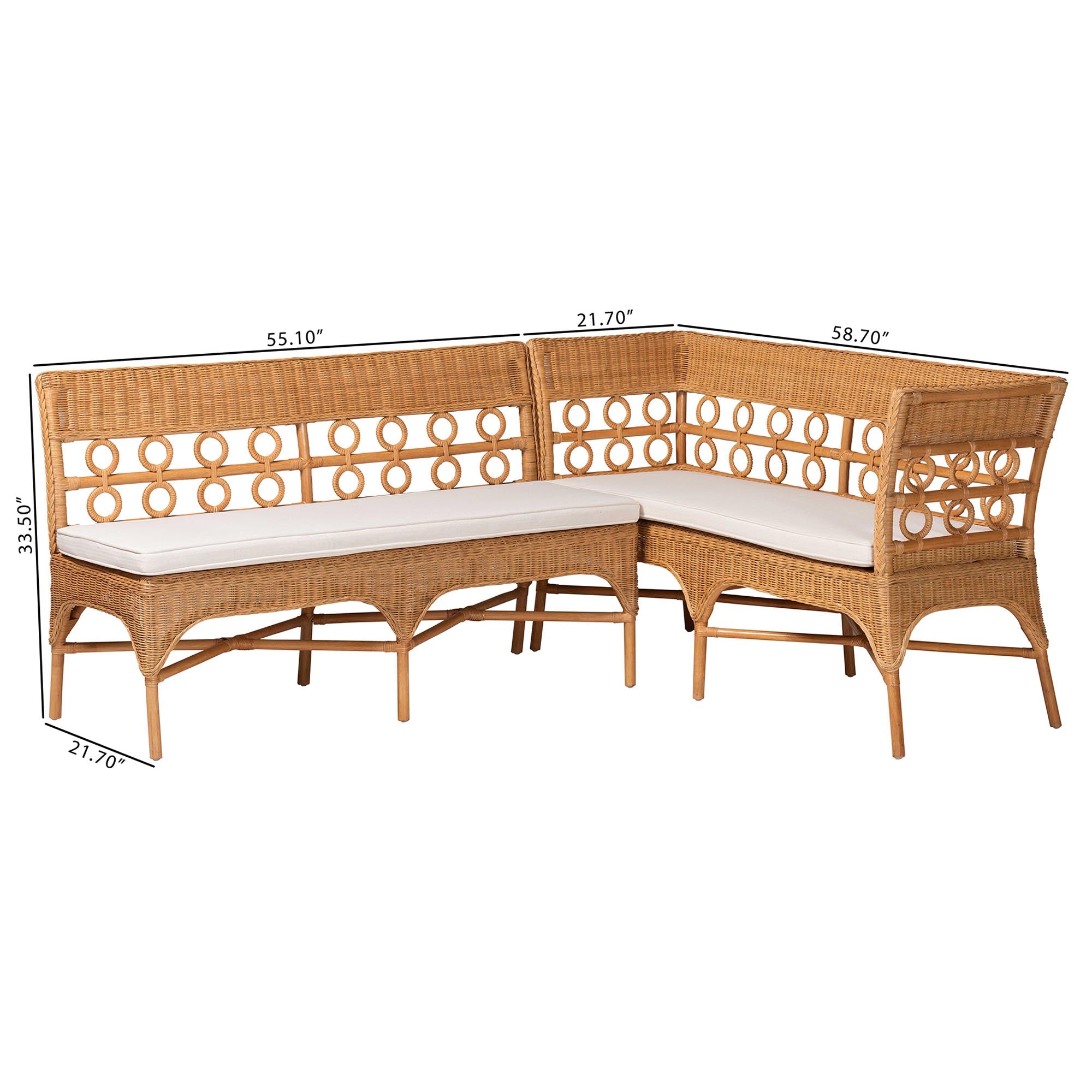Bali & Pari Oxford Bohemian Light Honey Rattan 2-Piece Dining Nook Bench Set