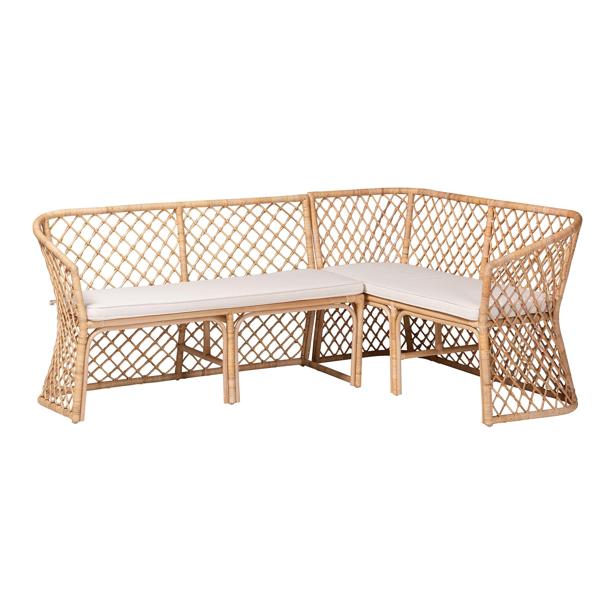 Bali & Pari Aysi Bohemian Light Honey Rattan 2-Piece Dining Nook Bench Set