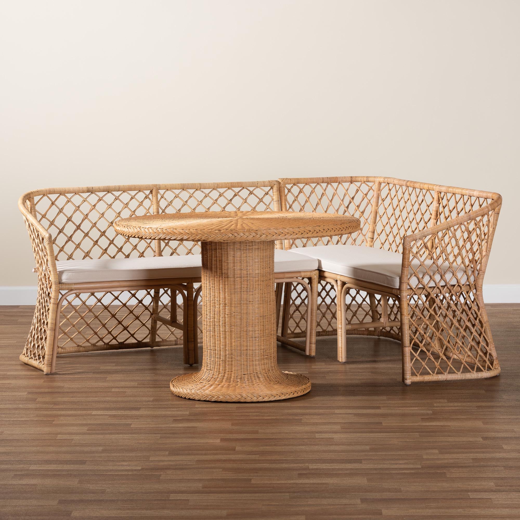 bali & pari Ellard Bohemian Light Honey Rattan 3-Piece Dining Nook Set