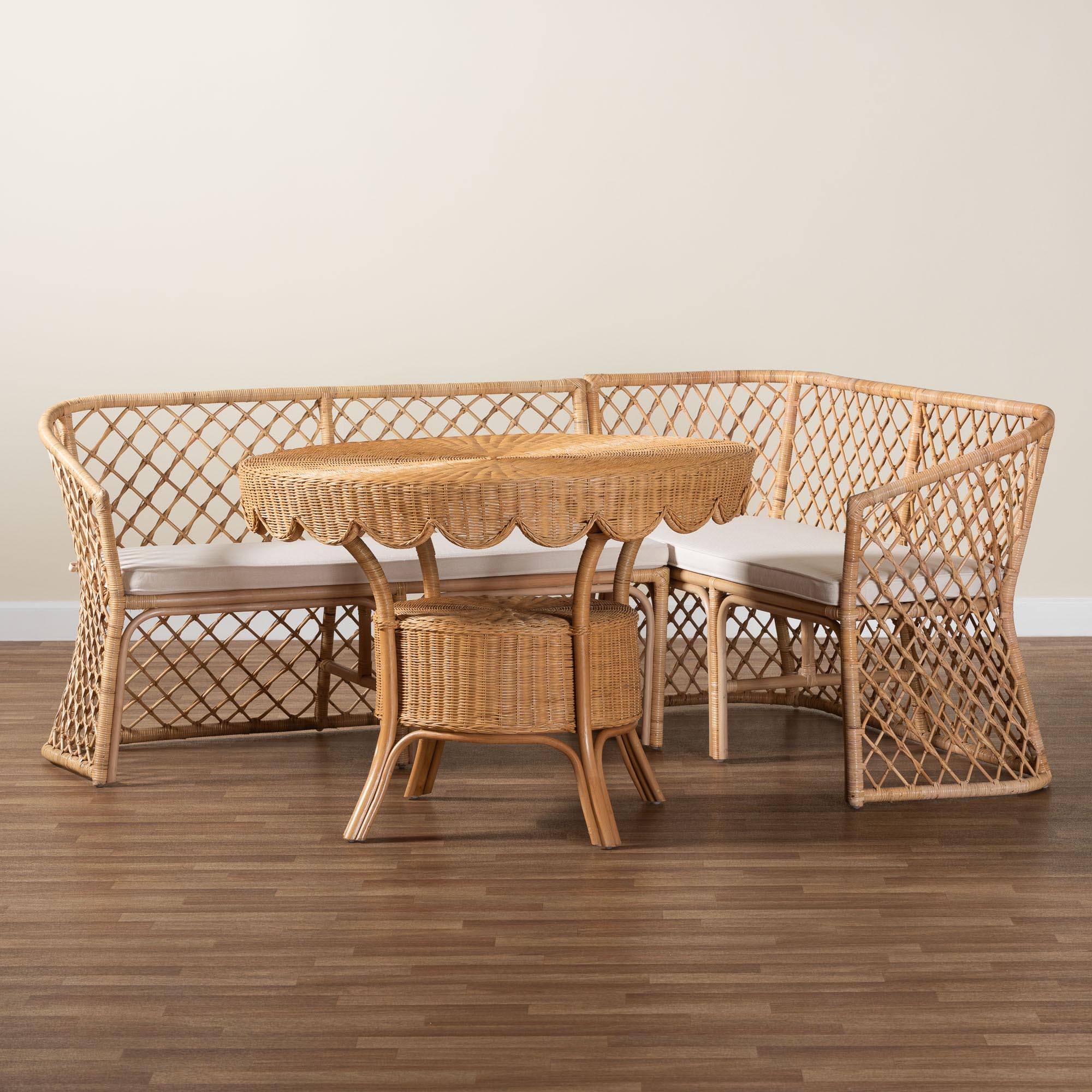 bali & pari Frayne Bohemian Light Honey Rattan 3-Piece Dining Nook Set