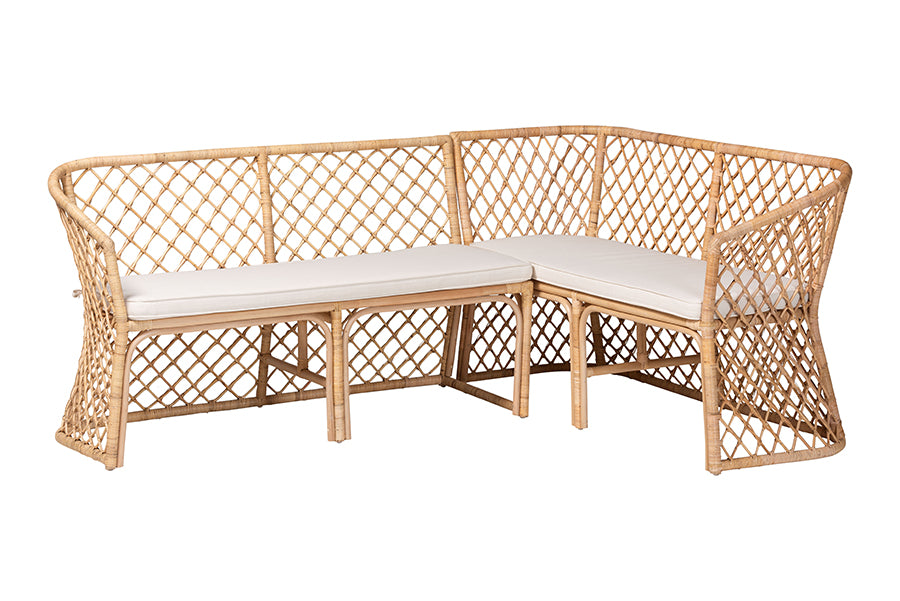 Bali & Pari Aysi Bohemian Light Honey Rattan 2-Piece Dining Nook Bench Set