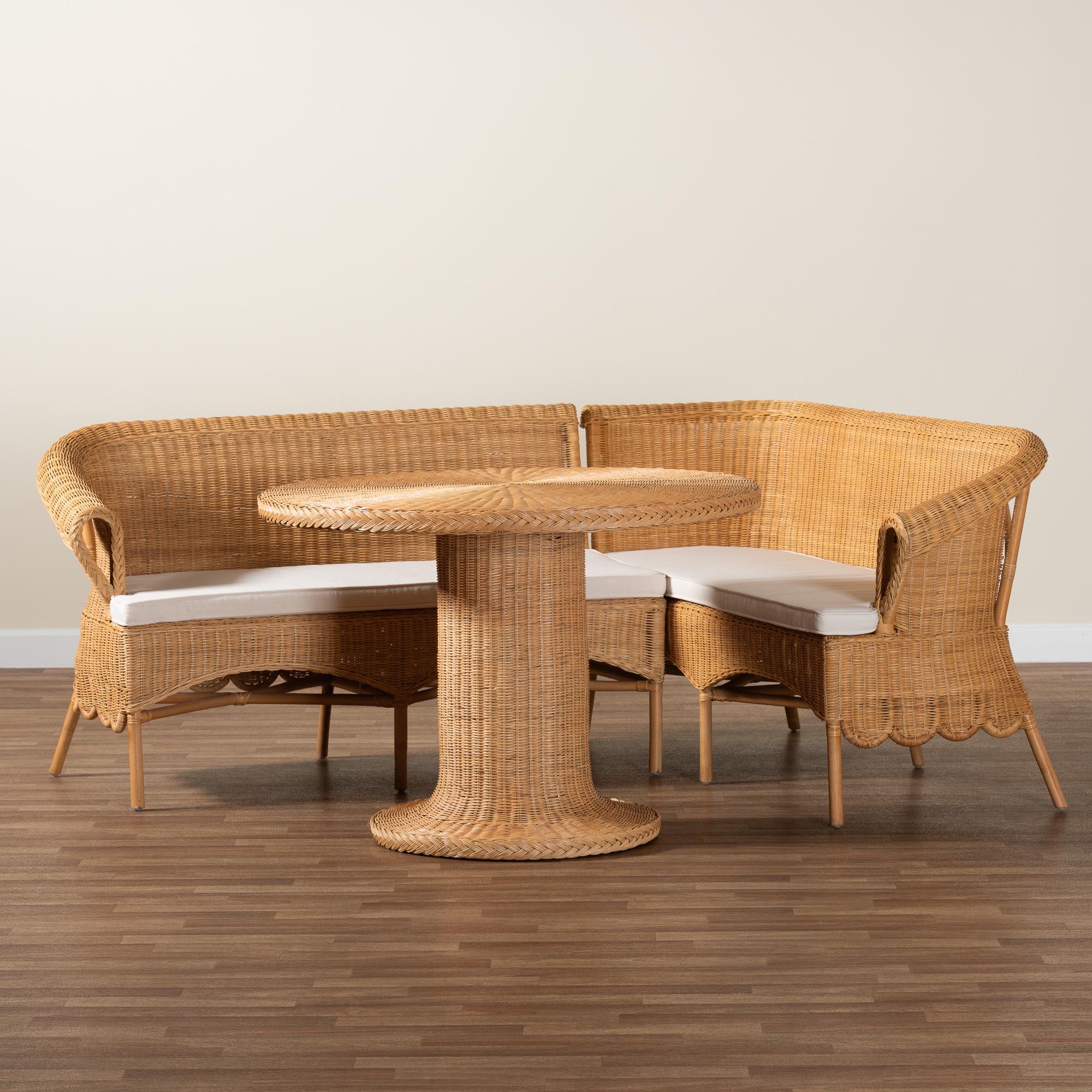 bali & pari Rashtin Bohemian Light Honey Rattan 3-Piece Dining Nook Set