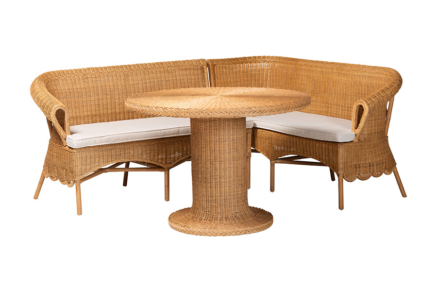 bali & pari Rashtin Bohemian Light Honey Rattan 3-Piece Dining Nook Set