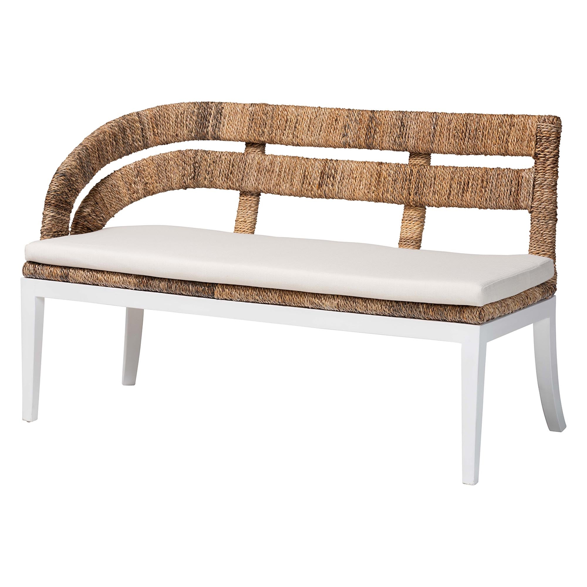 bali & pari Ubud Seagrass Dining Nook Set with Wood Table, Cushioned L-Shaped Bench and Chairs - Coastal Farmhouse Breakfast Corner Furniture Set for Kitchen or Dining Room, 5-Piece