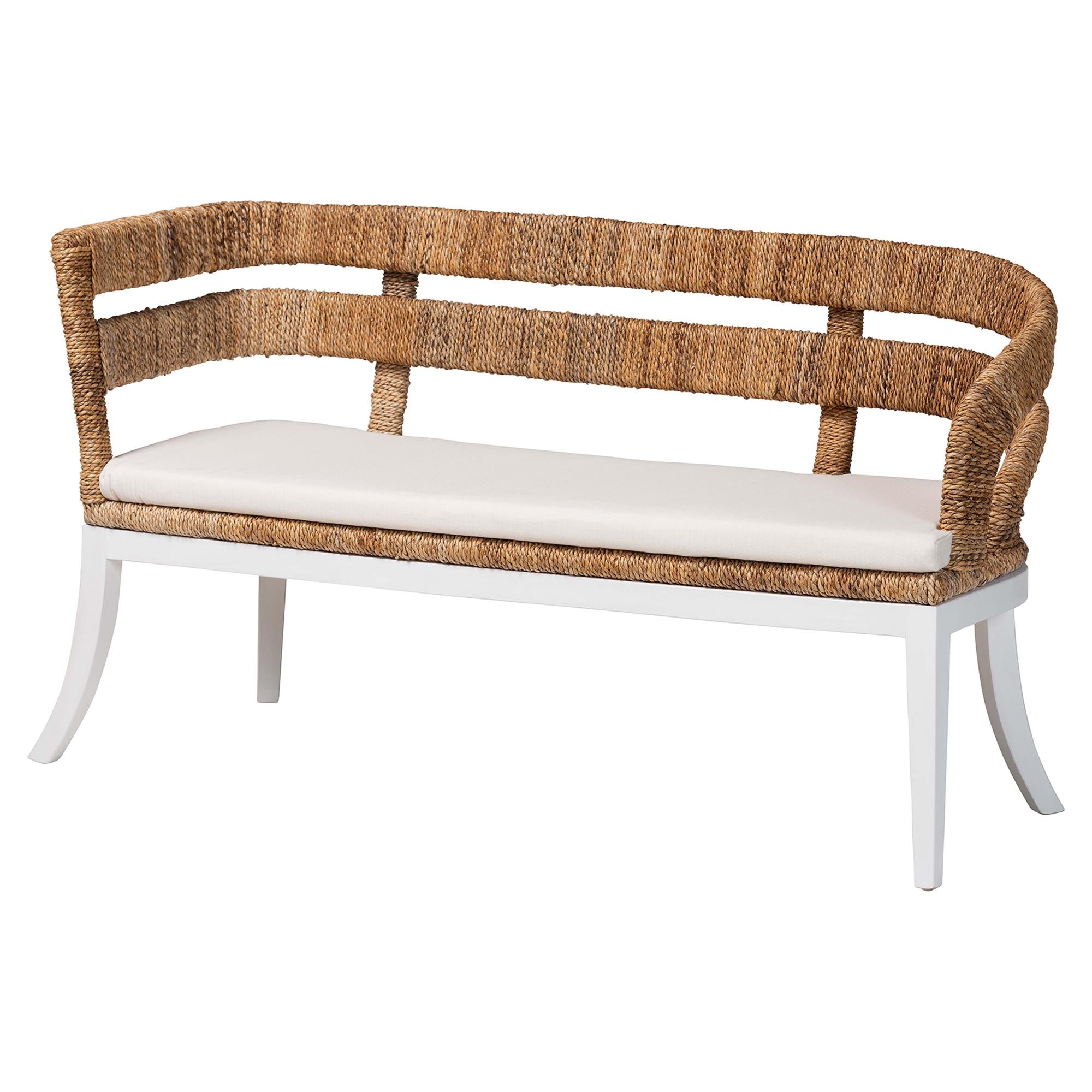 bali & pari Ubud Seagrass Dining Nook Set with Wood Table, Cushioned L-Shaped Bench and Chairs - Coastal Farmhouse Breakfast Corner Furniture Set for Kitchen or Dining Room, 5-Piece